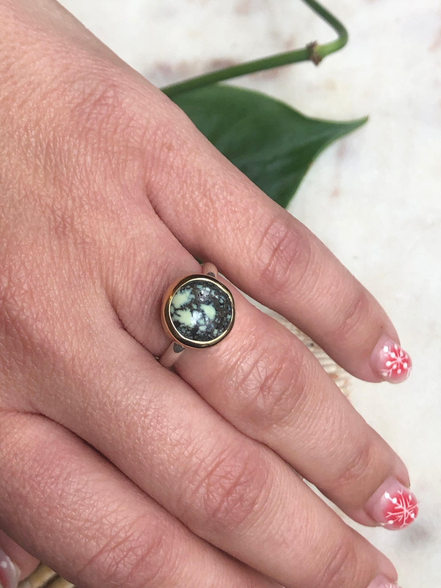 Poseidon Variscite set in 14K gold size 6