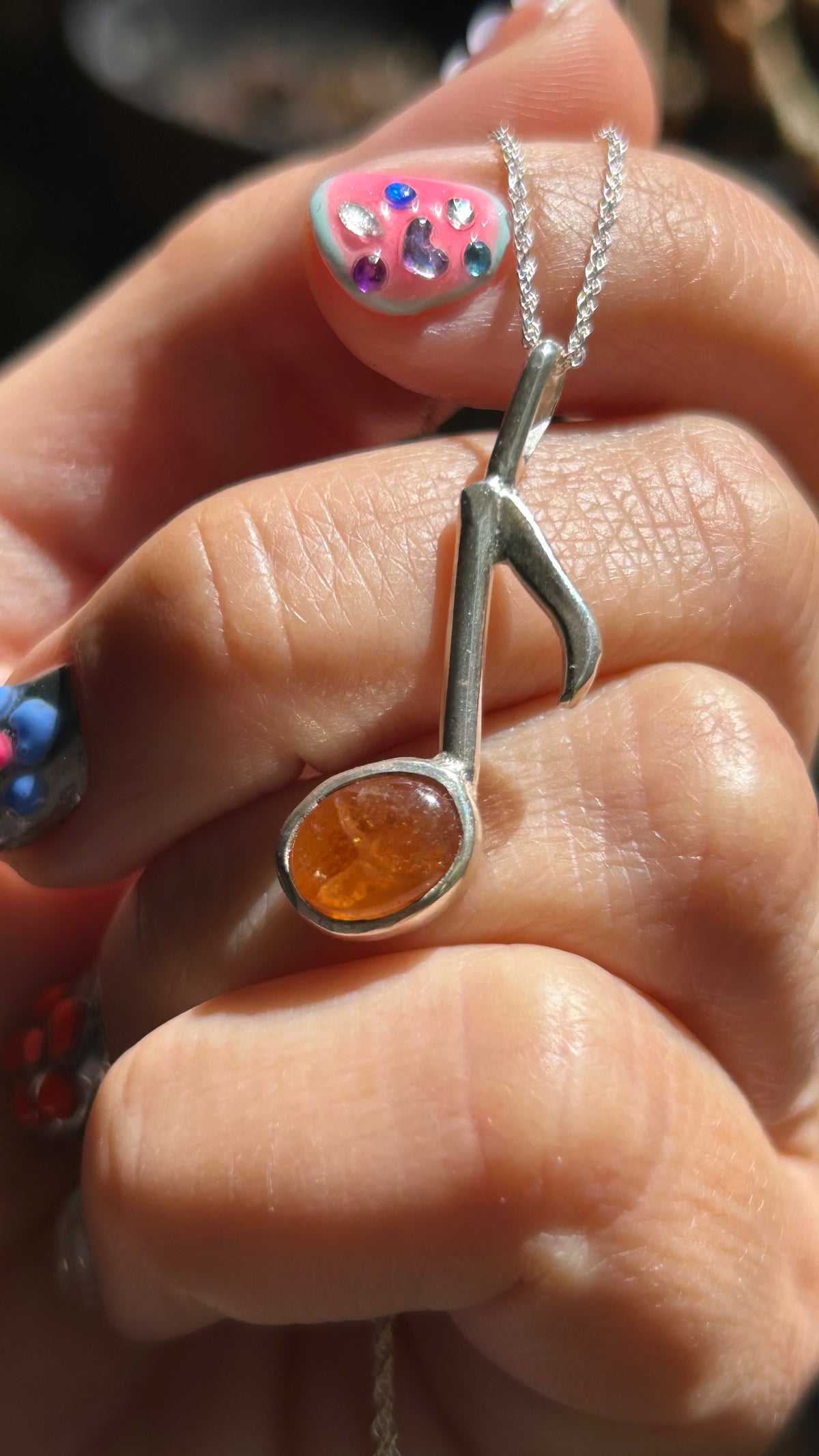Hessonite Garnet Sterling Music Note