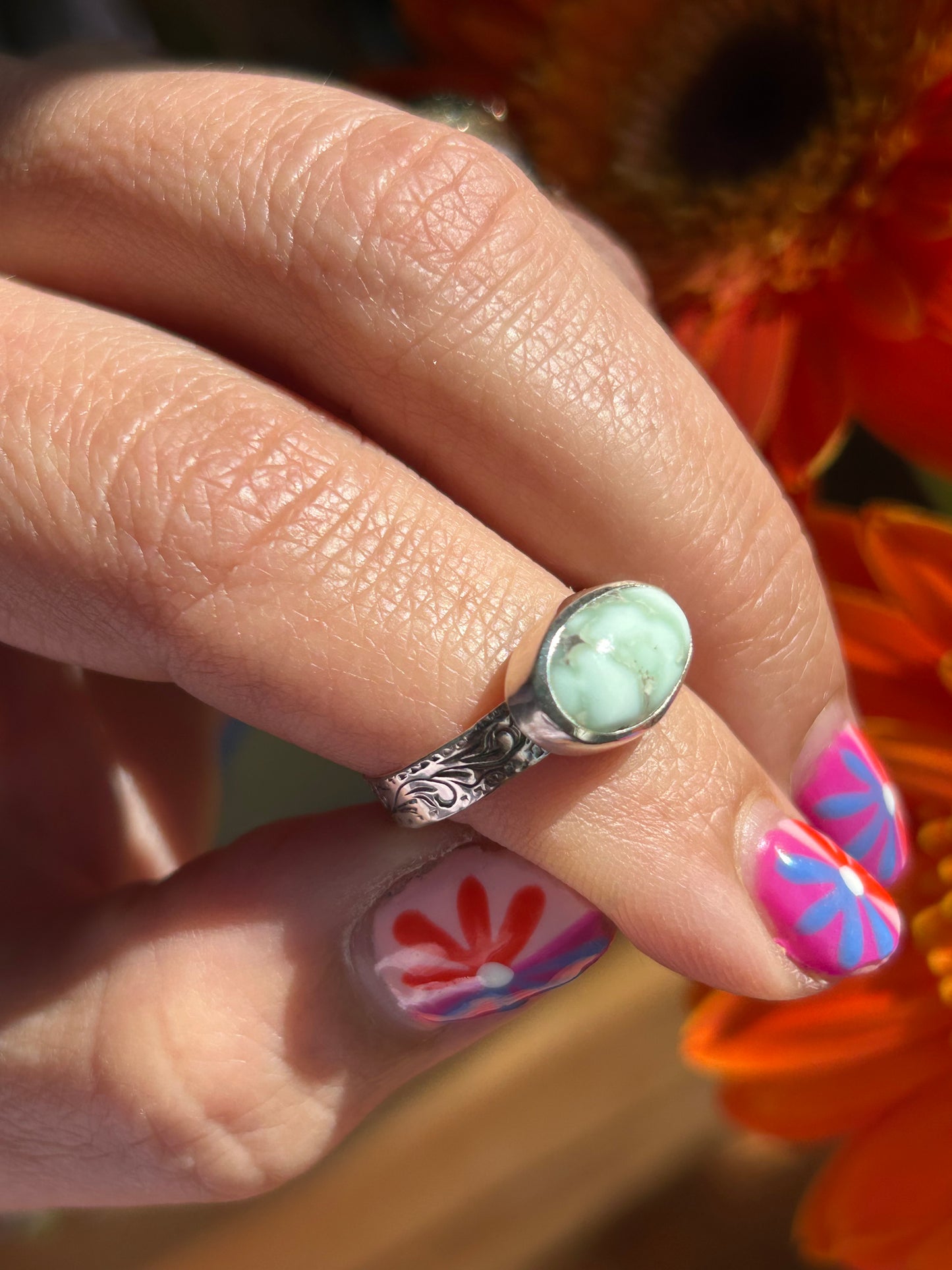 Paloma Turquoise Size 6.25 Engraved Band Ring