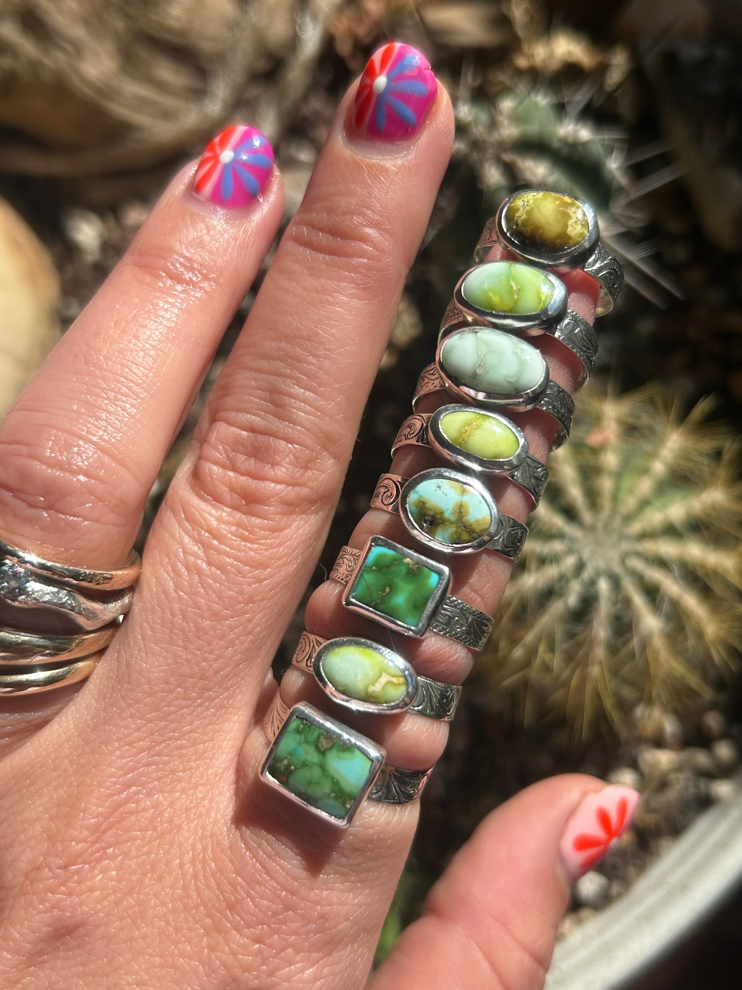 Sonoran Gold Turquoise Size 8 Engraved Band Ring