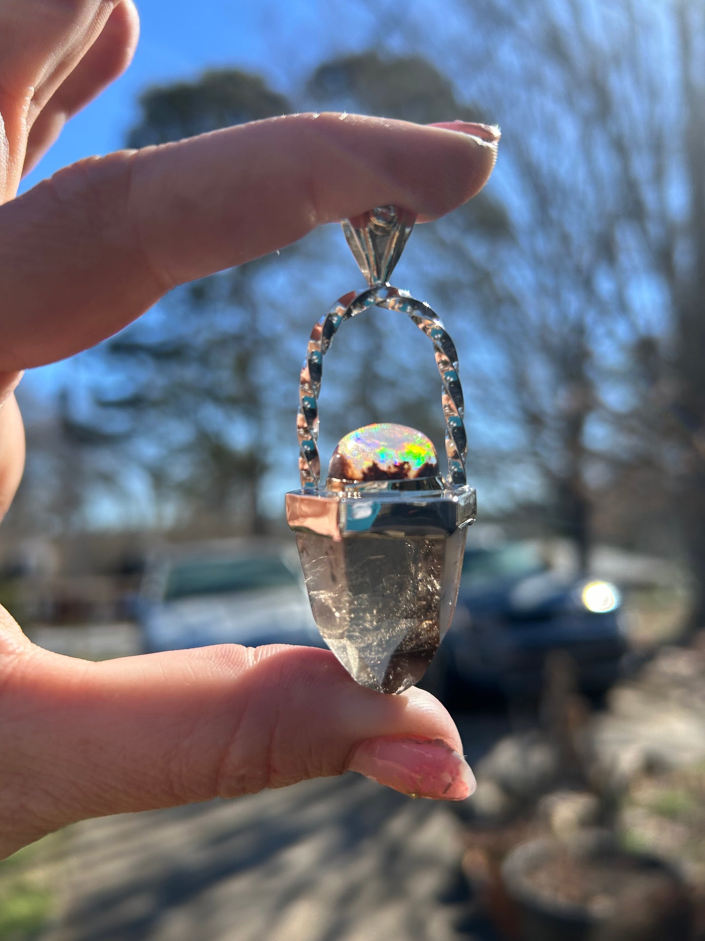 Smoky Quartz and Fire Opal Talisman
