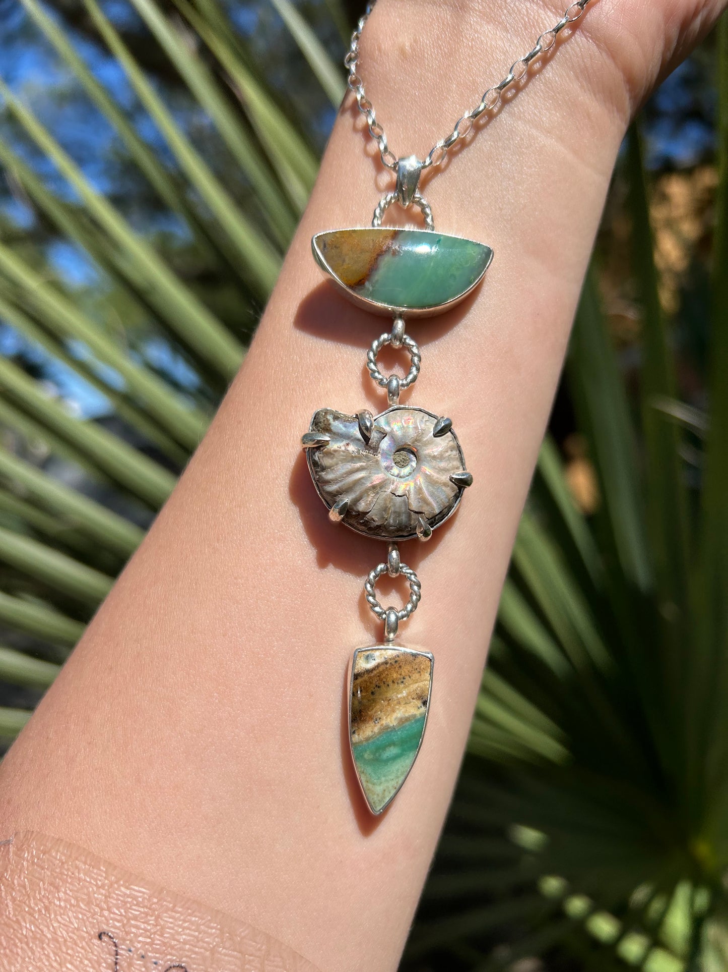 Indonesian Opalized wood & Ammonite Fossil Necklace