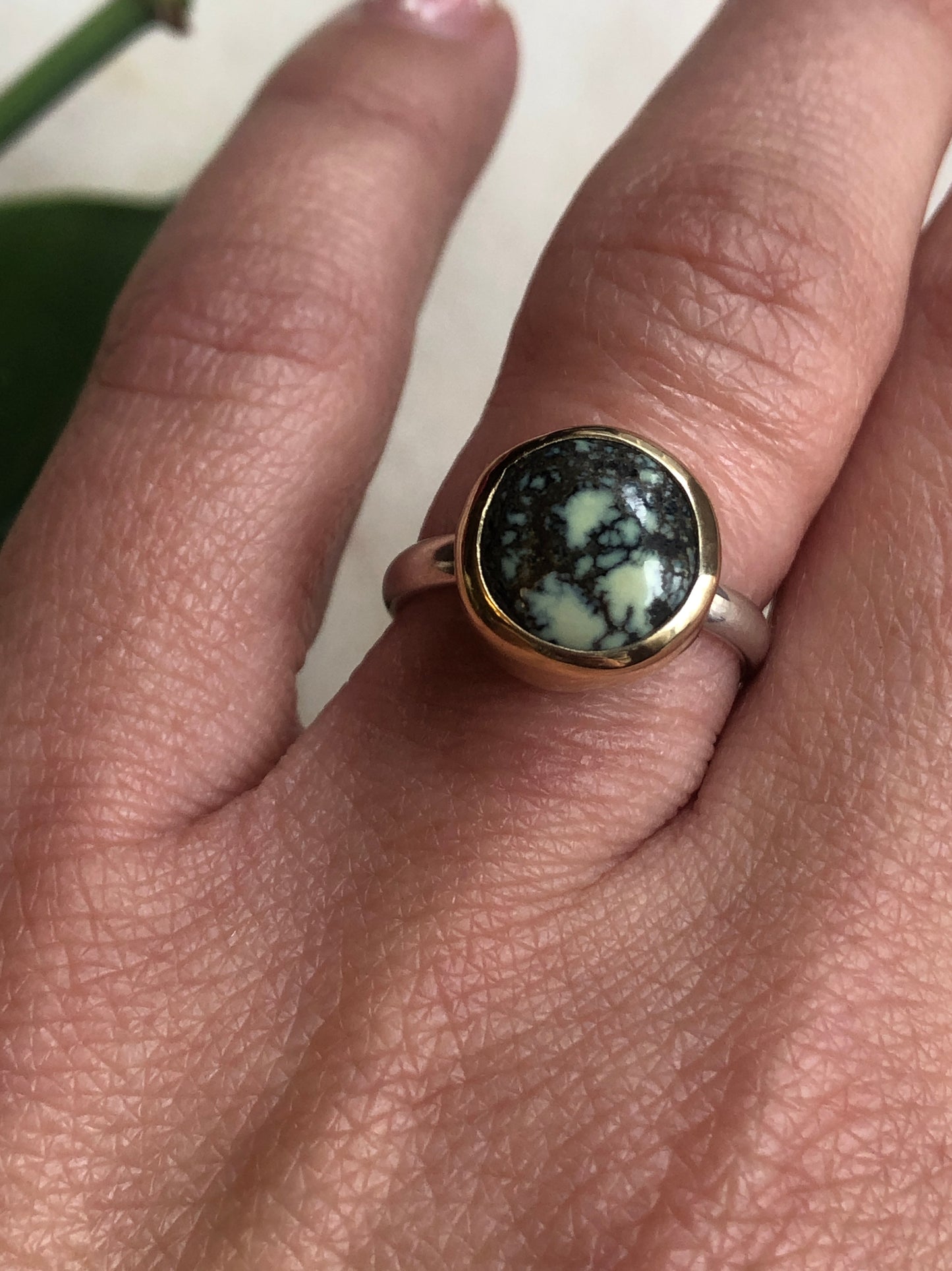 Poseidon Variscite set in 14K gold size 6