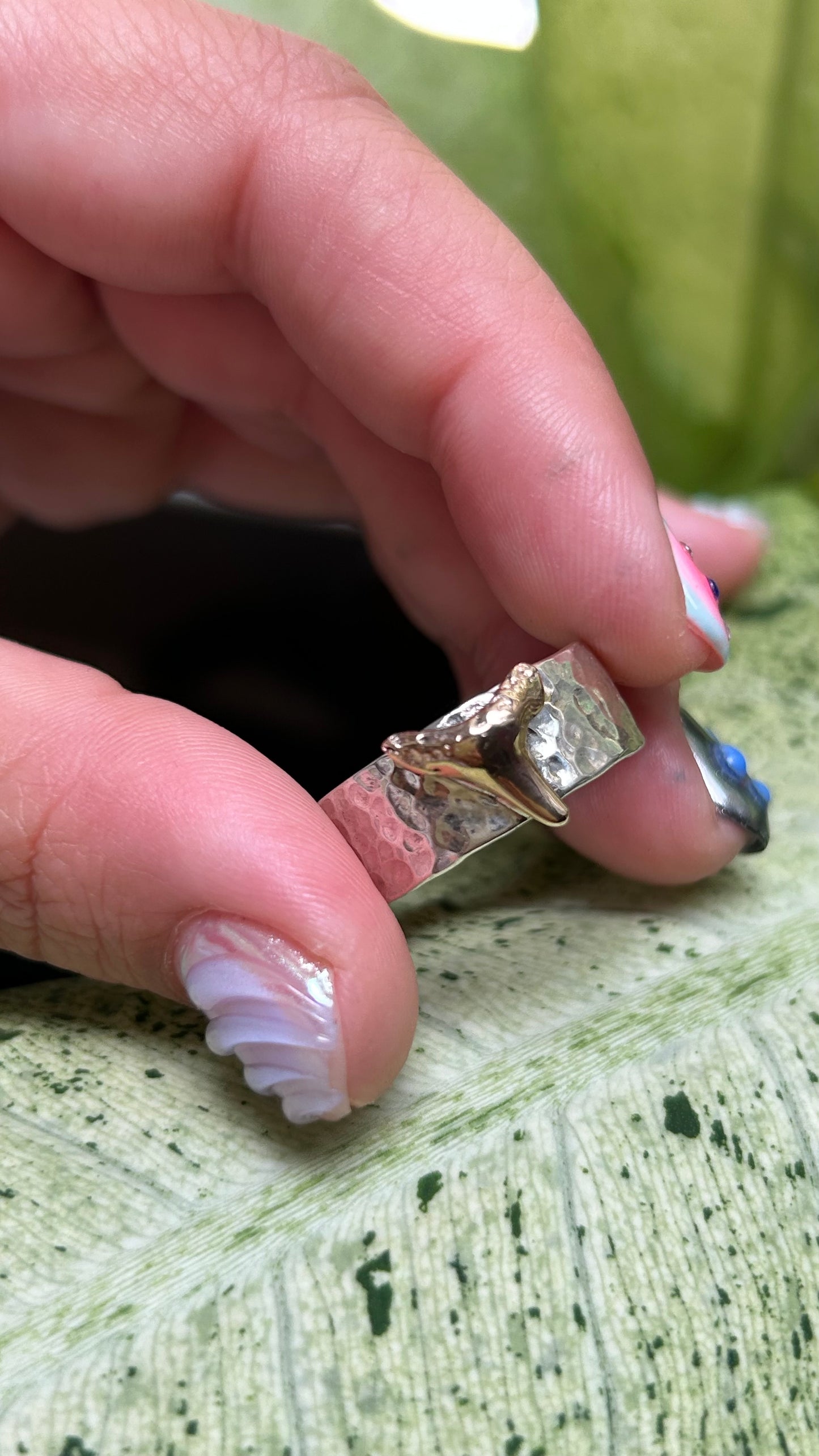 Hammered Wide Band with 10k Gold Shark Tooth size 10