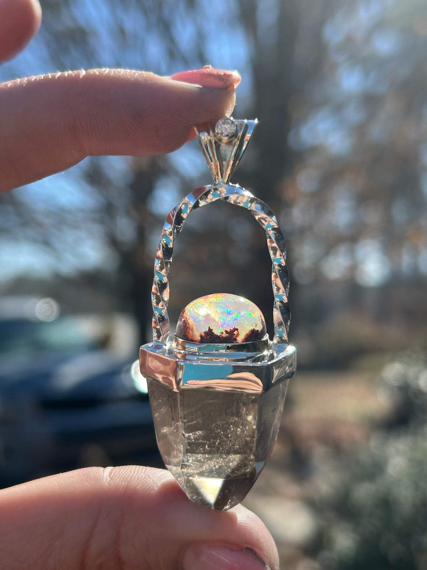 Smoky Quartz and Fire Opal Talisman