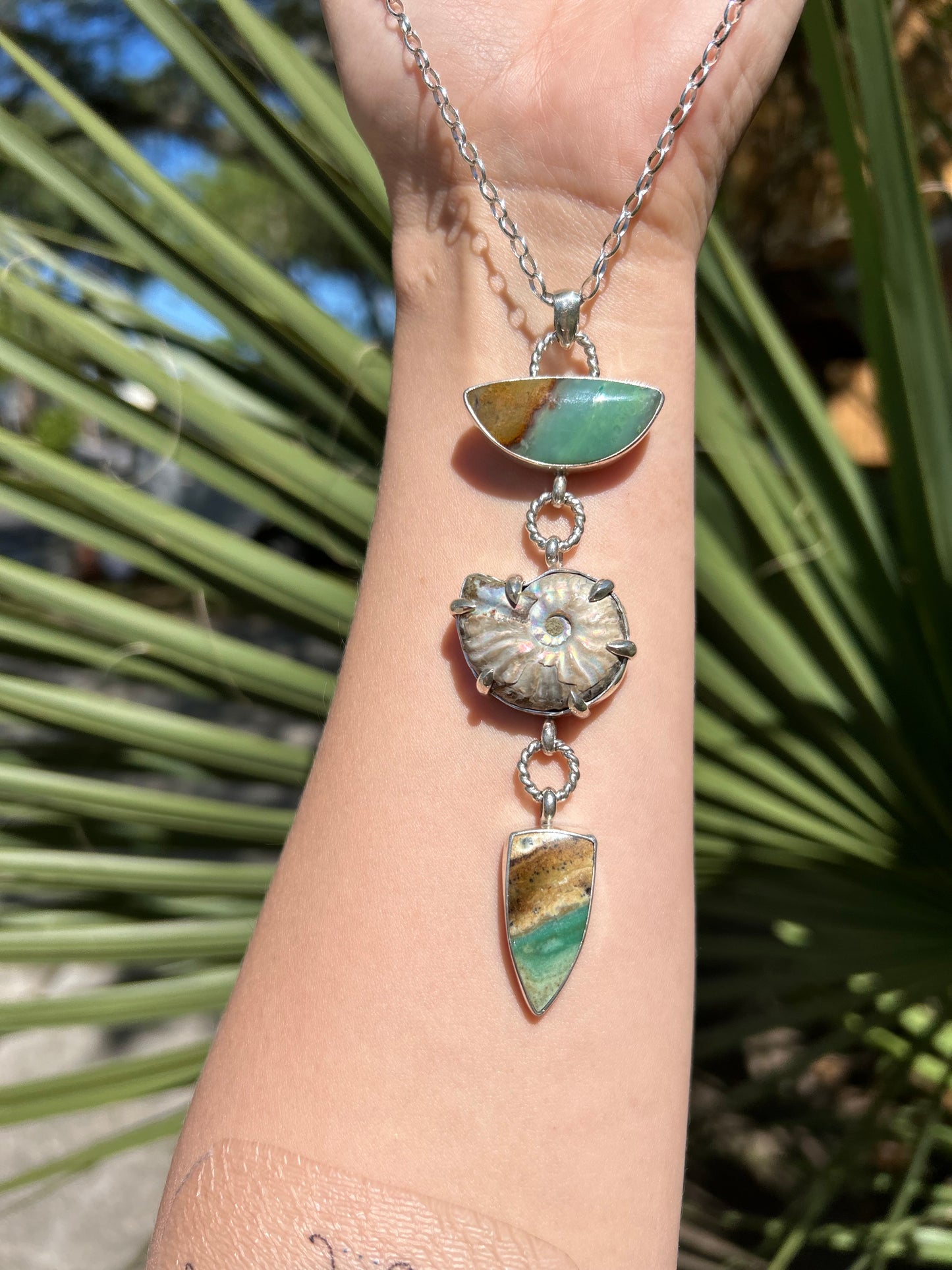 Indonesian Opalized wood & Ammonite Fossil Necklace