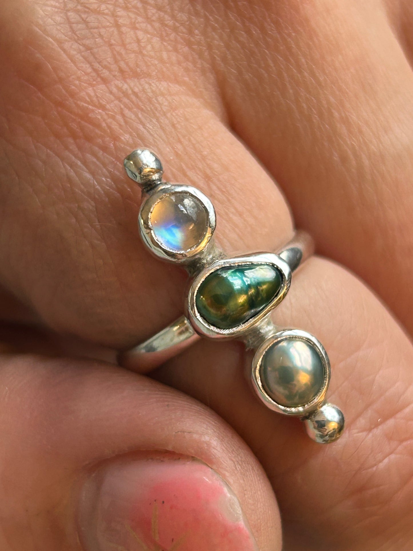 Moonstone and Freshwater Pearl ring size 7