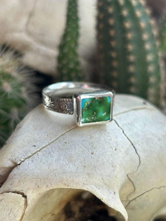 Sonoran Gold Turquoise Size 7.5 Engraved Band Ring