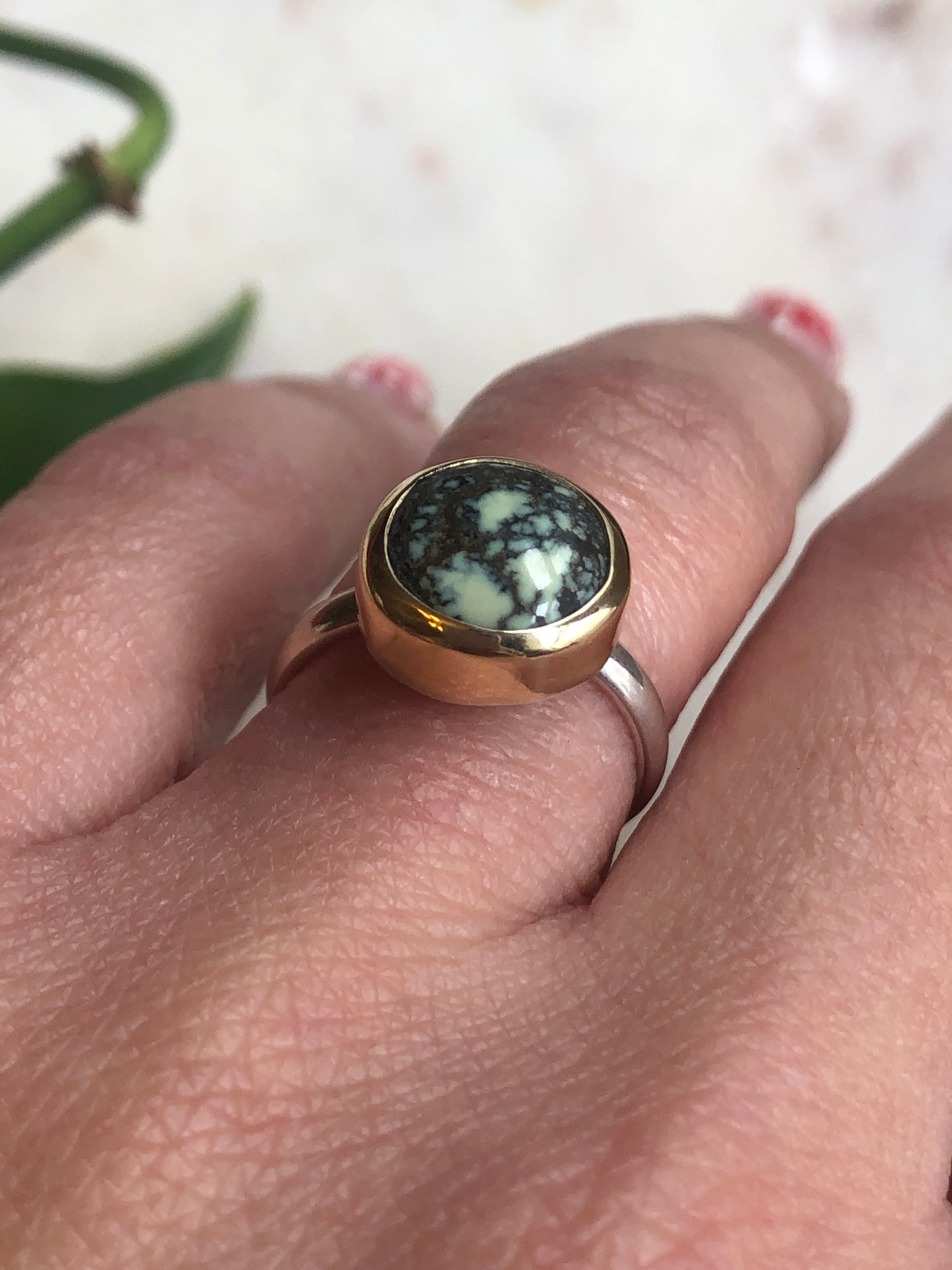 Poseidon Variscite set in 14K gold size 6