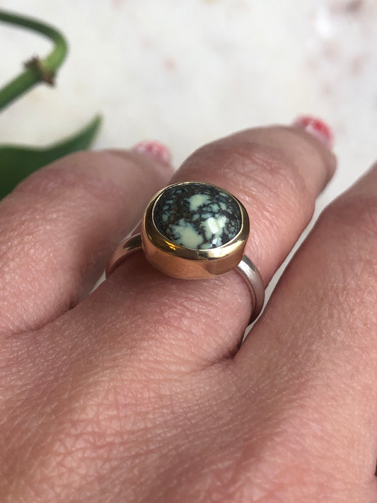 Poseidon Variscite set in 14K gold size 6