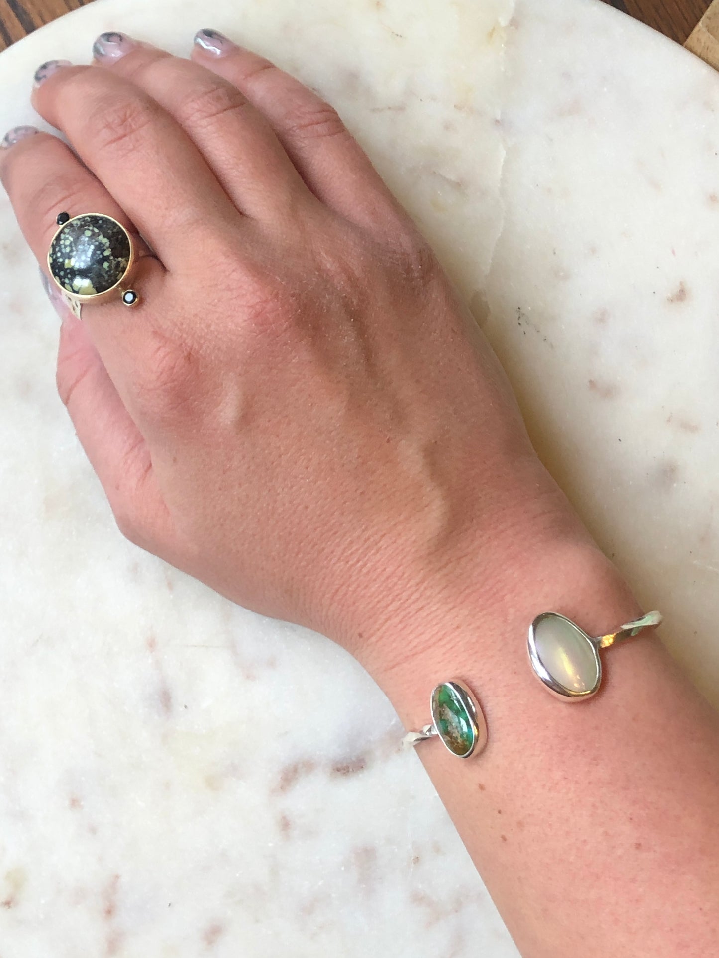 Sonoran Gold Turquoise and Mother of Pearl Adjustable Cuff #6