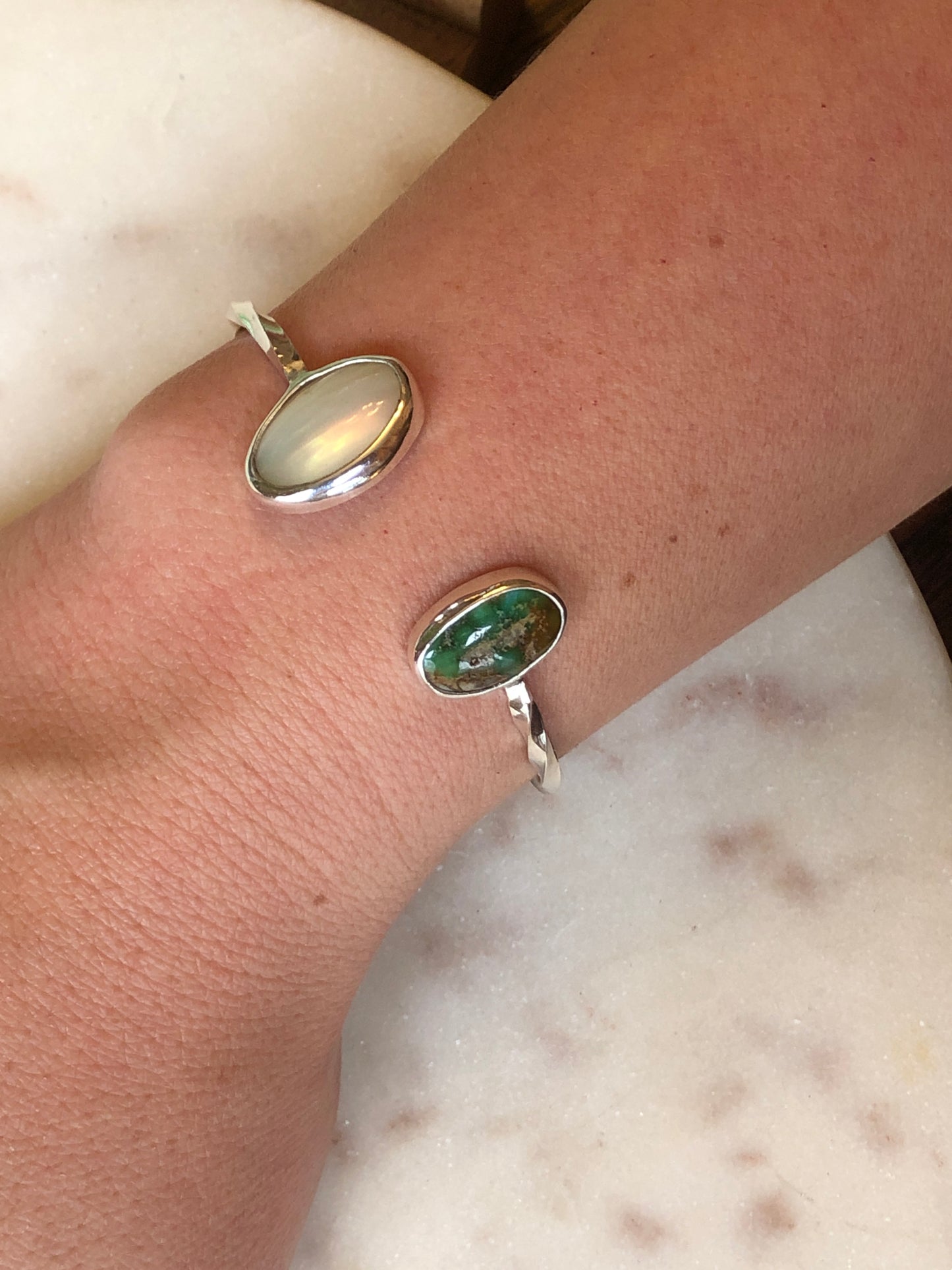 Sonoran Gold Turquoise and Mother of Pearl Adjustable Cuff #6