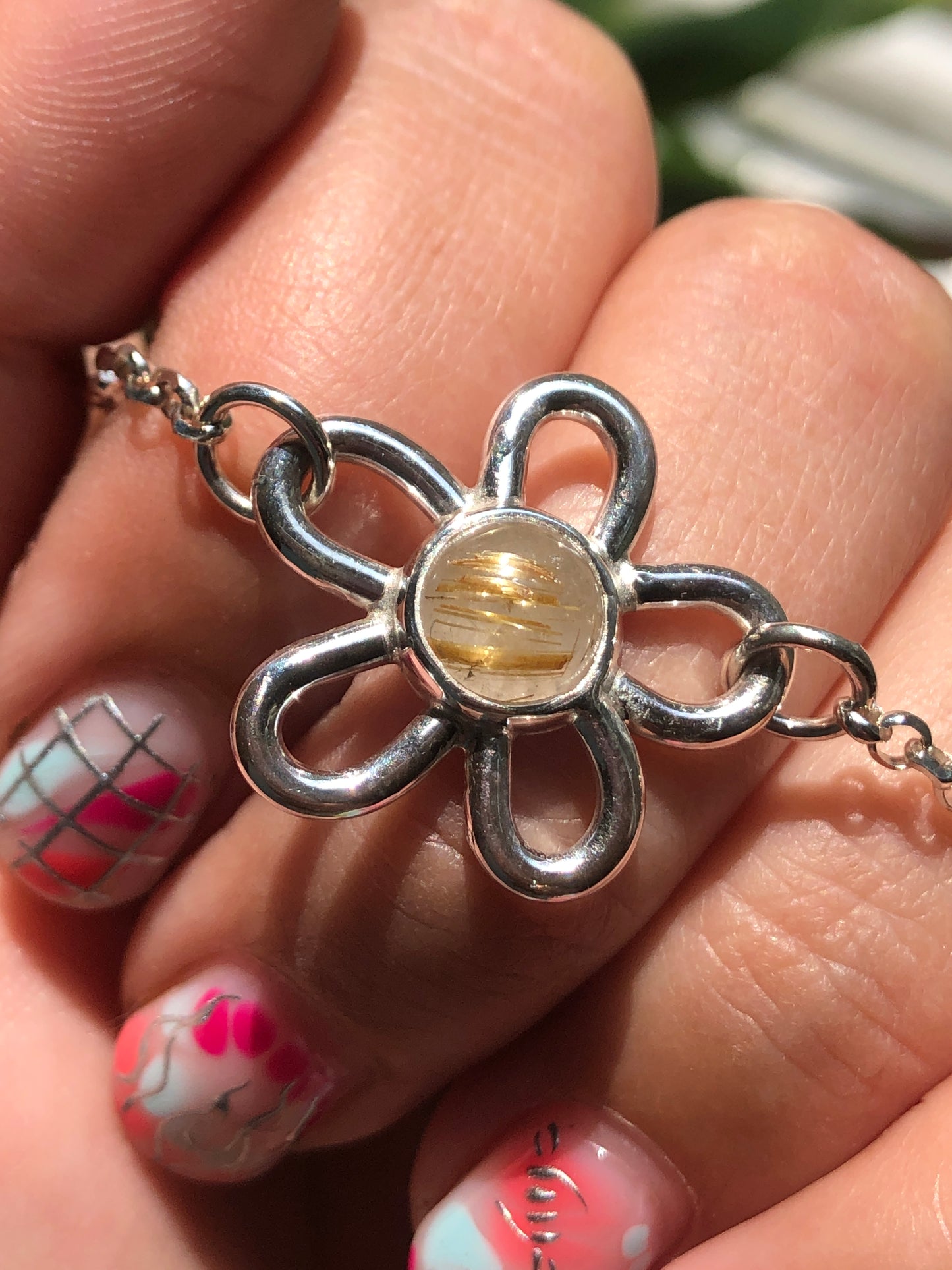 Golden Rutilated Quartz Daisy Anklet