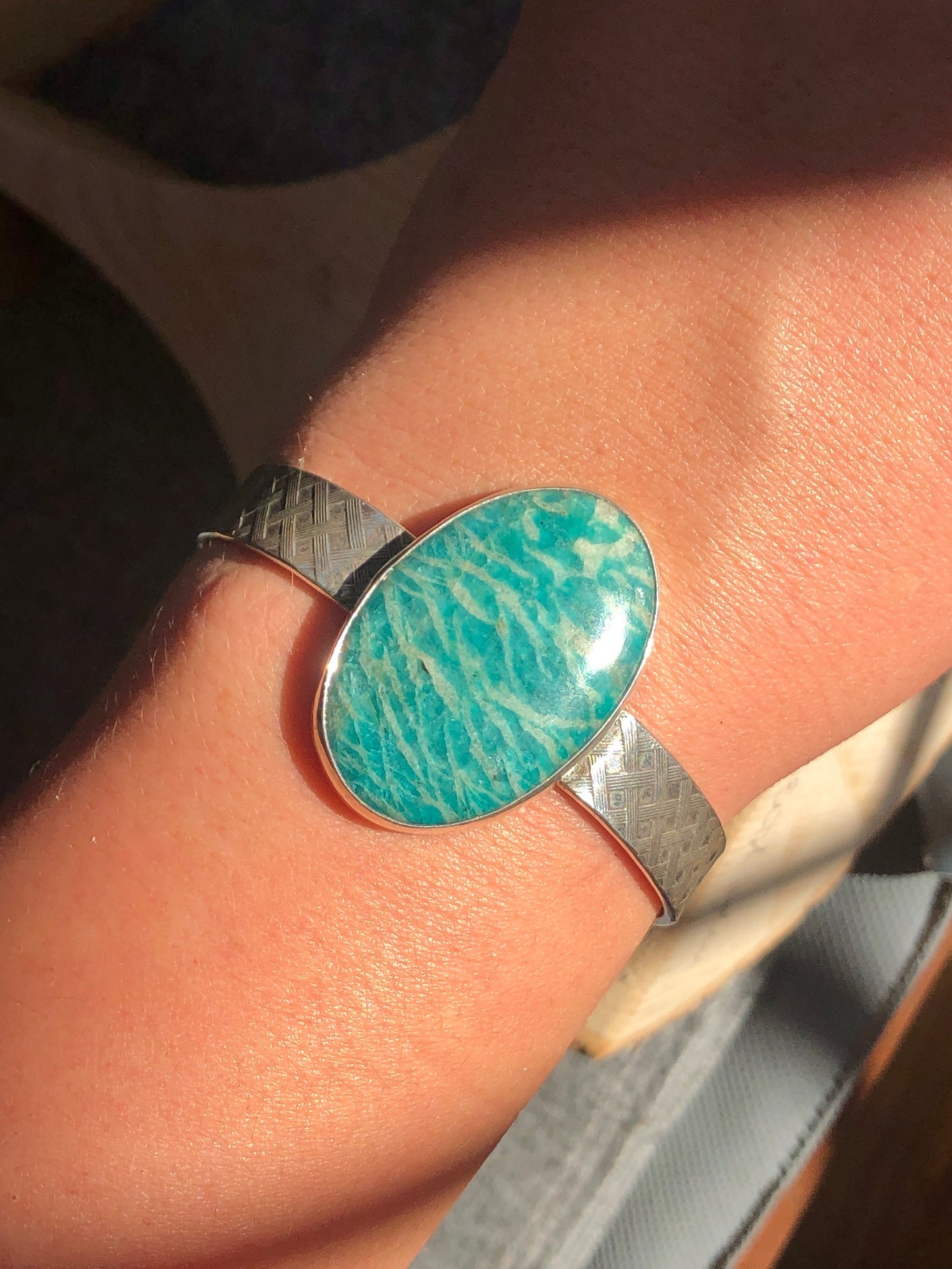 Amazonite with Basket Weave Pattern Cuff