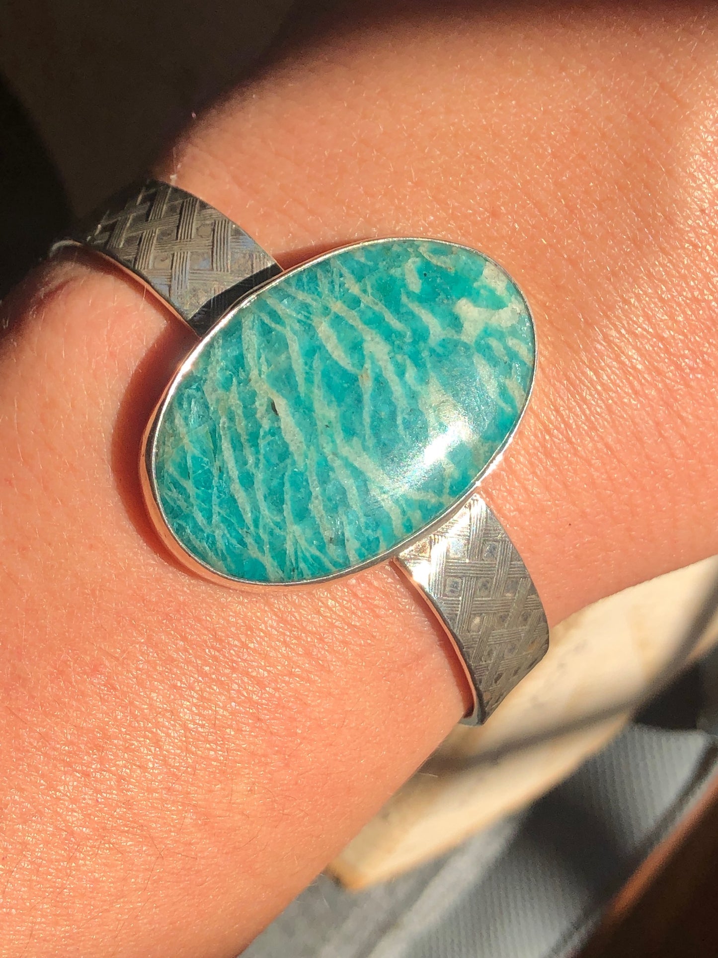 Amazonite with Basket Weave Pattern Cuff