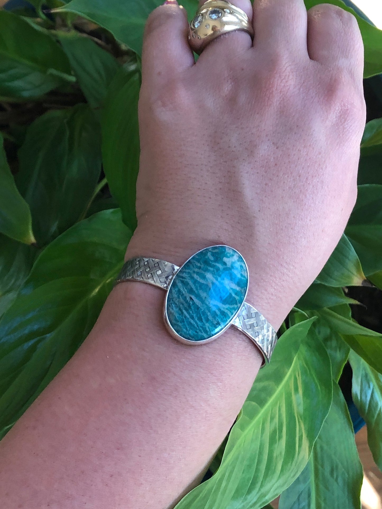 Amazonite with Basket Weave Pattern Cuff
