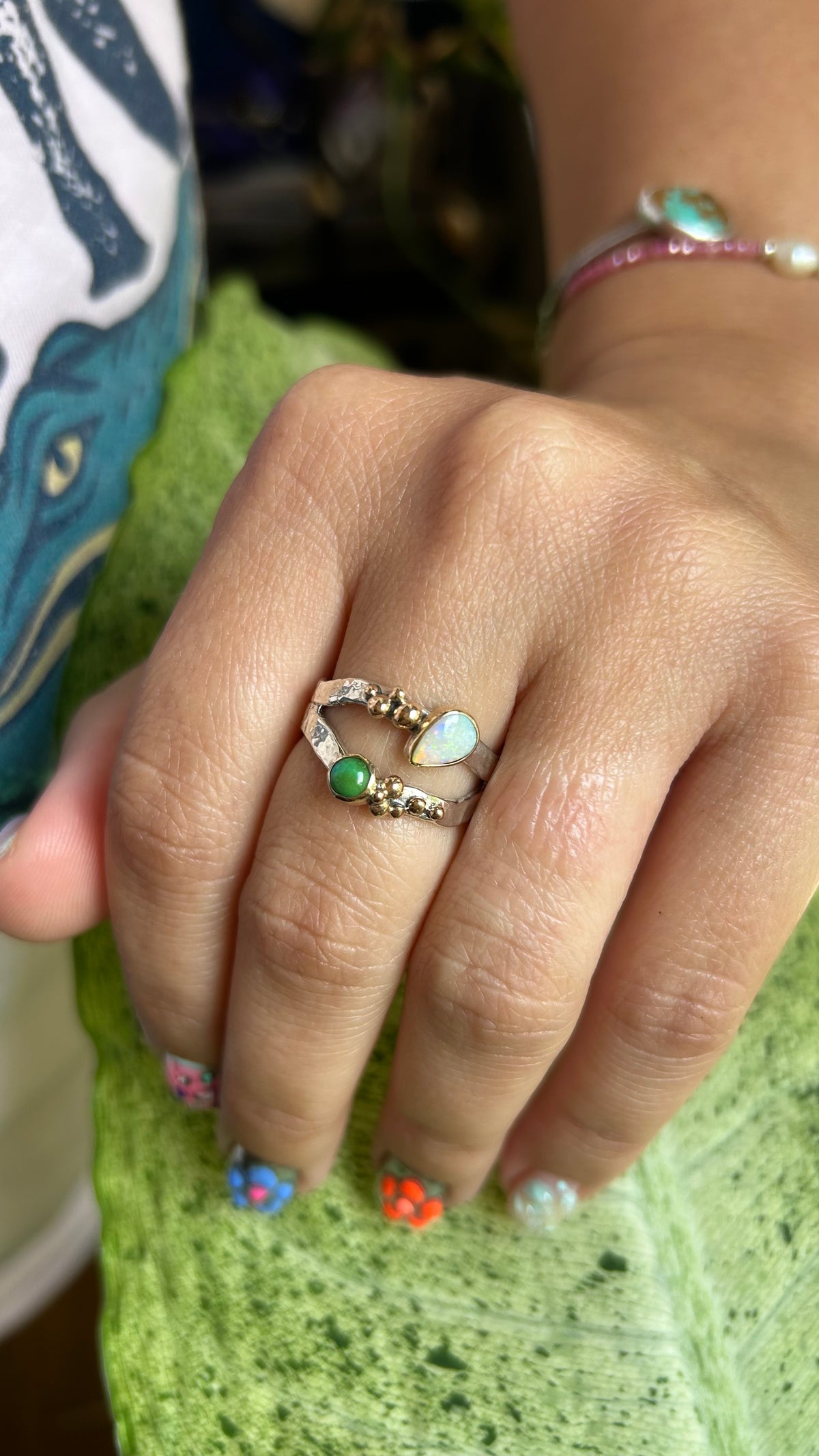 Wavy Baby mixed metals size Australian opal and turquoise size 8