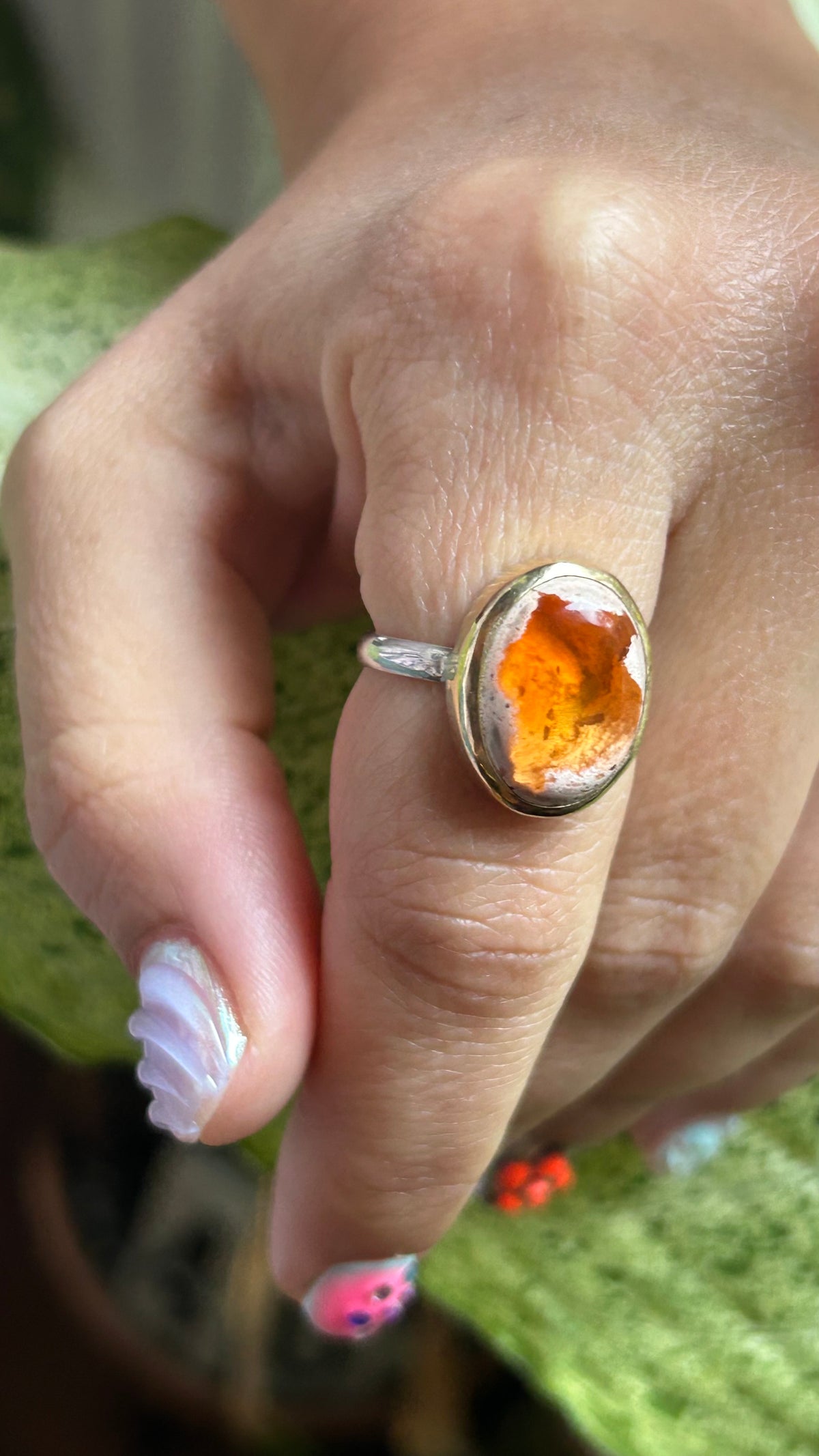 Mixed metal Fire Opal Ring Size 7.5