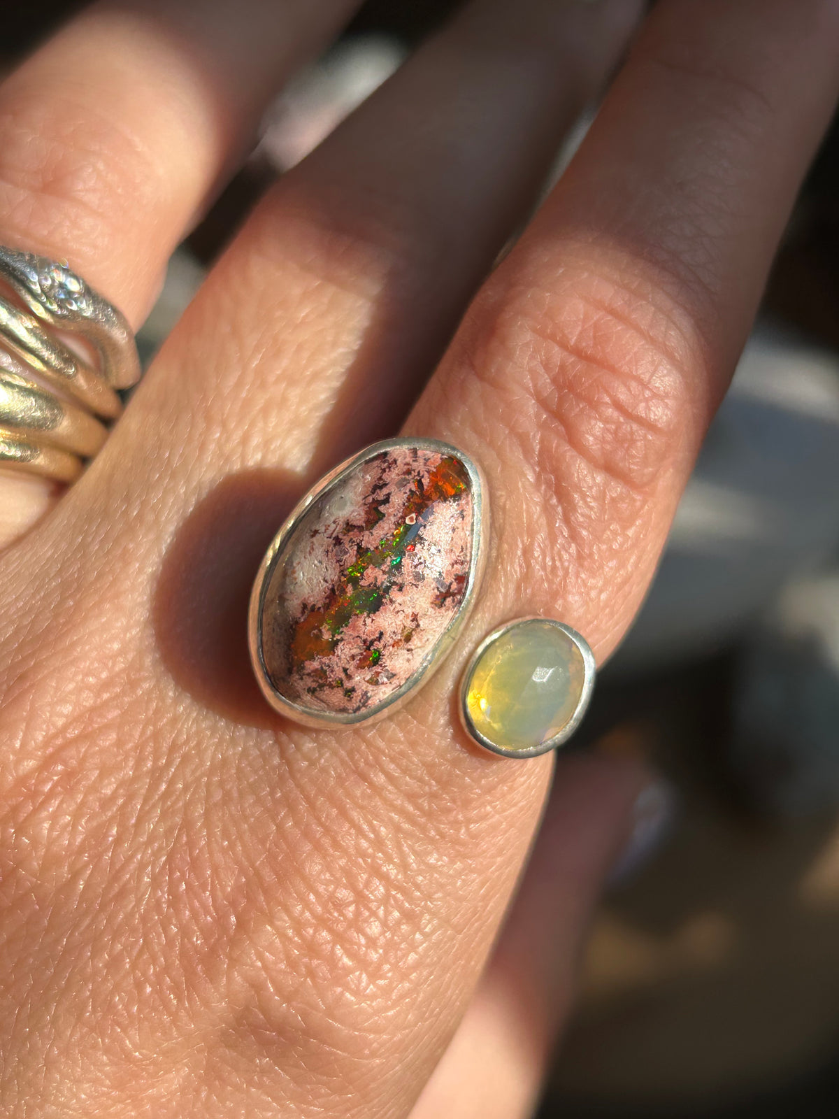 Double Fire Opal Ring
