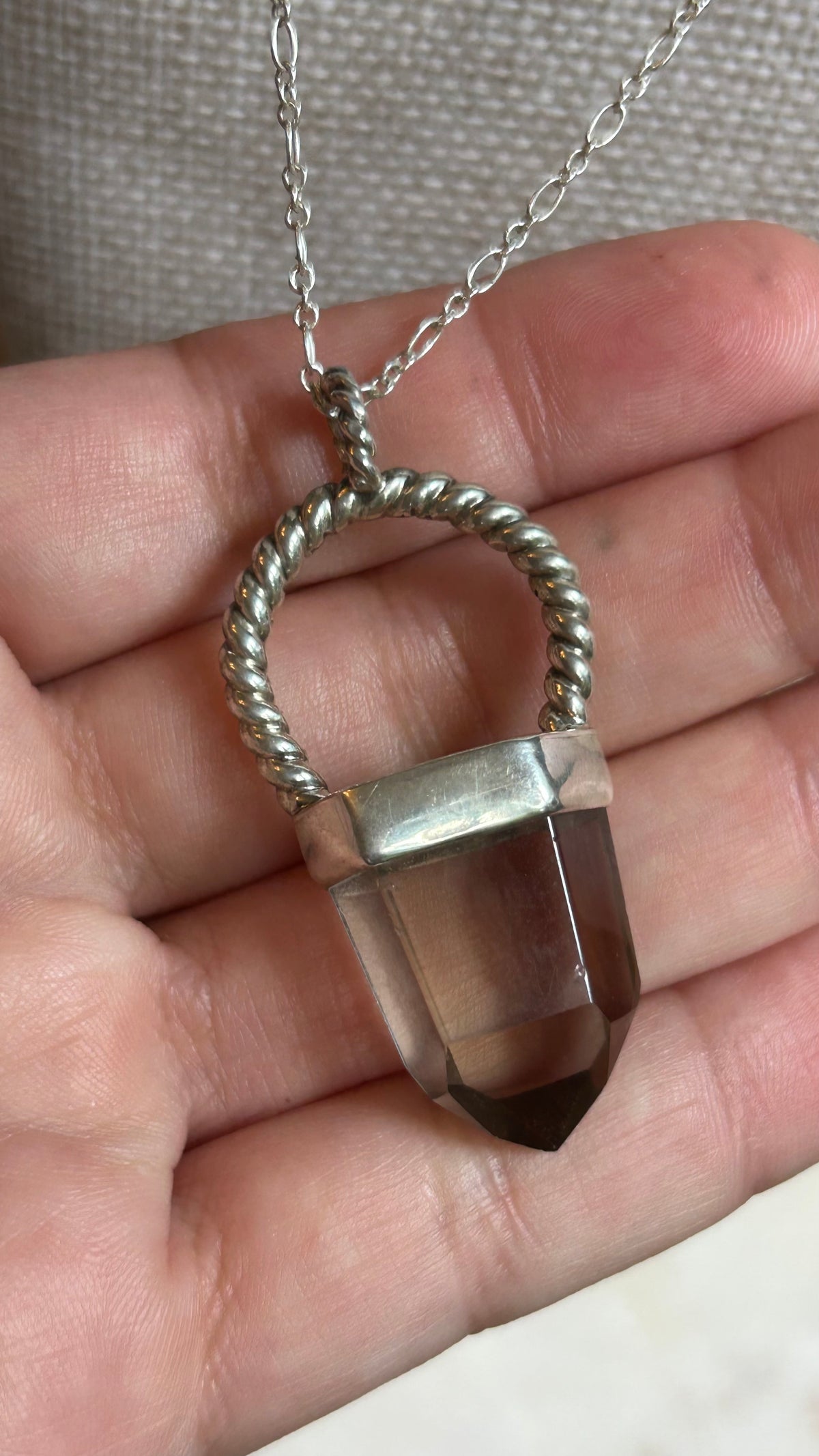 Smoky Quartz with engraved detail necklace
