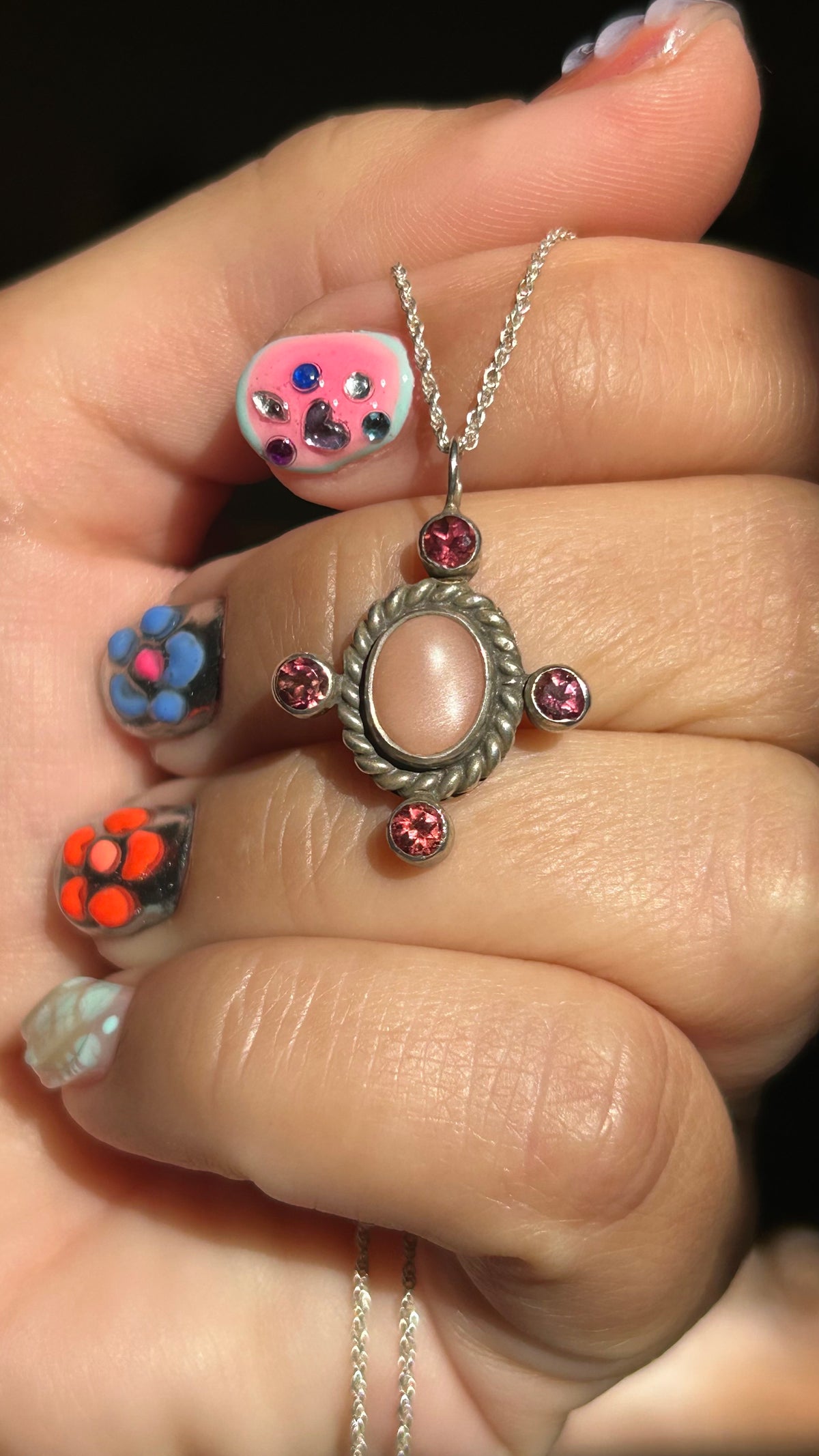 Tourmaline and peach moonstone necklace