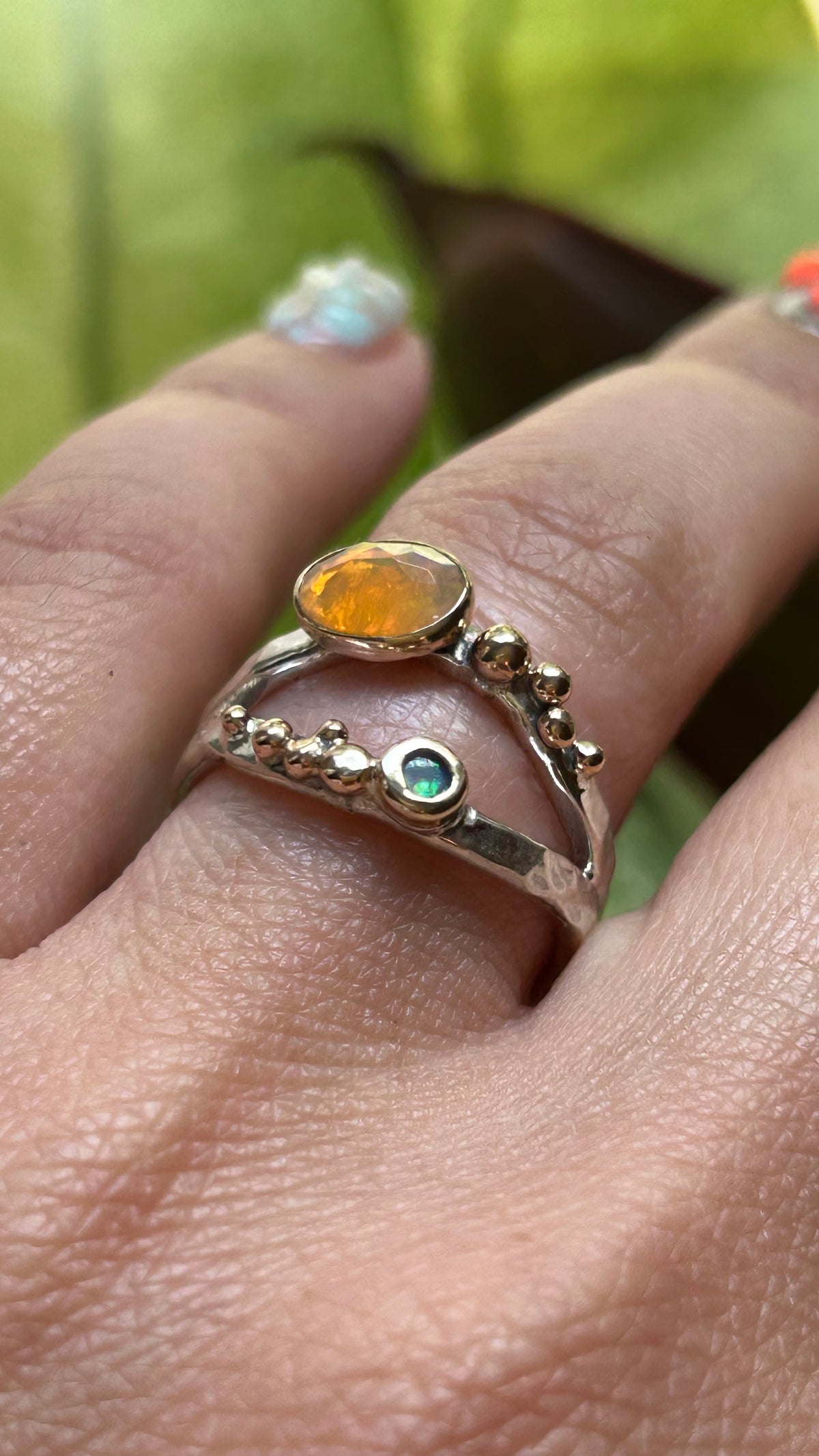 Wavy Baby Fire Opal & White Opal Size 7.5