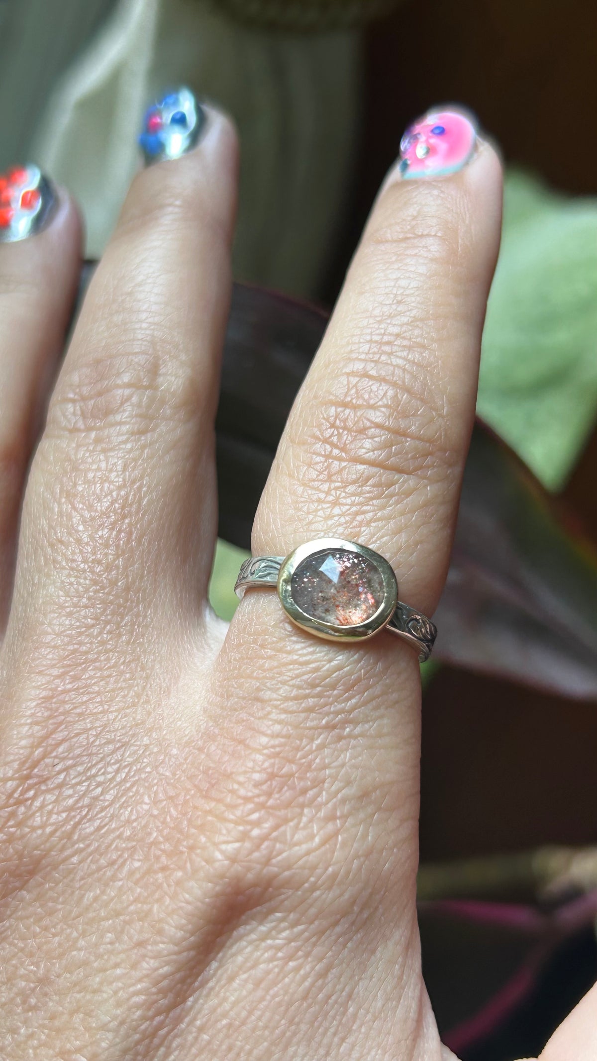 Mixed metal Sunstone Ring Size 8