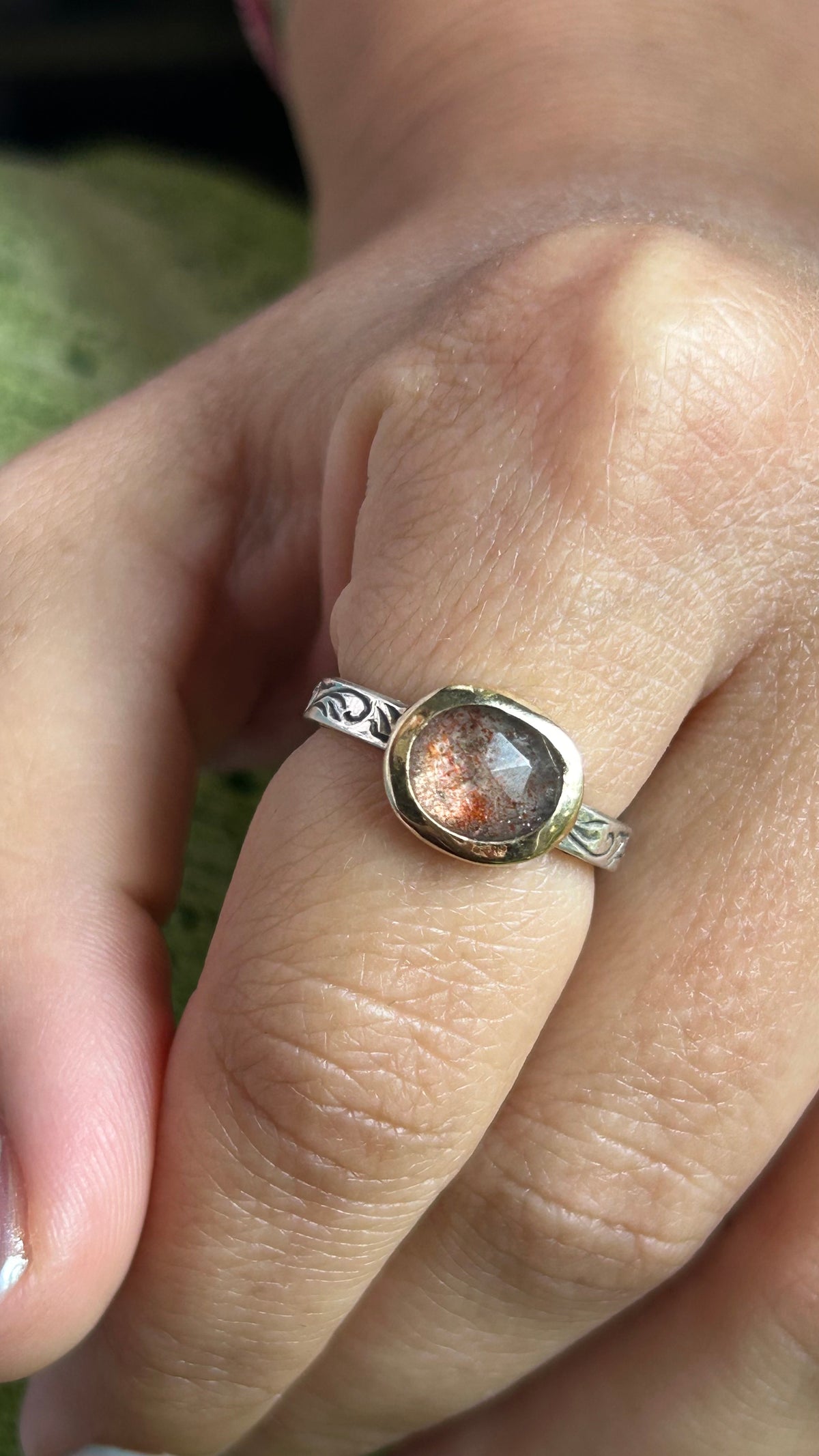 Mixed metal Sunstone Ring Size 8