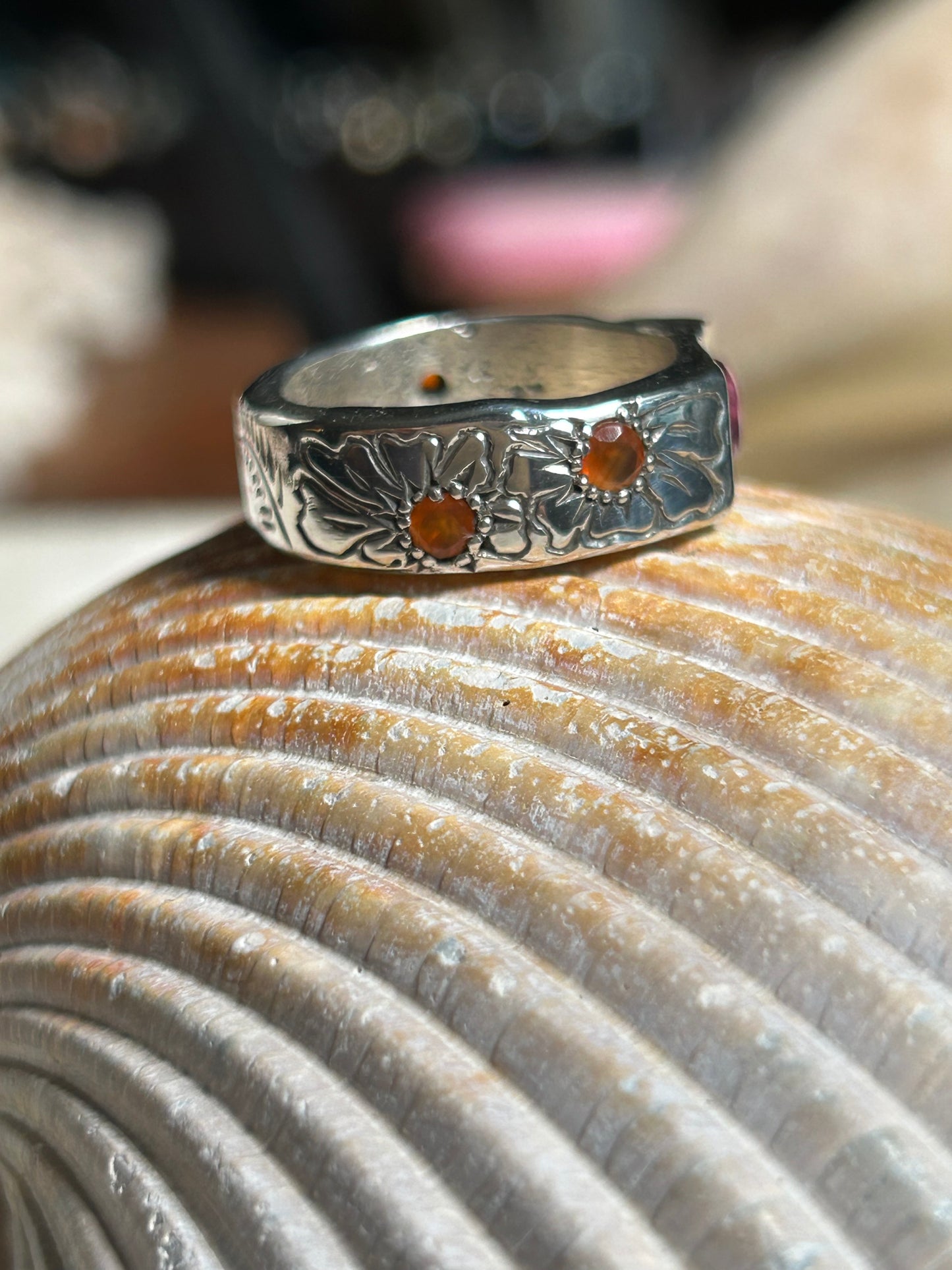 Blazar x HGJ Flower Power Pink Sapphire & Carnelian Ring