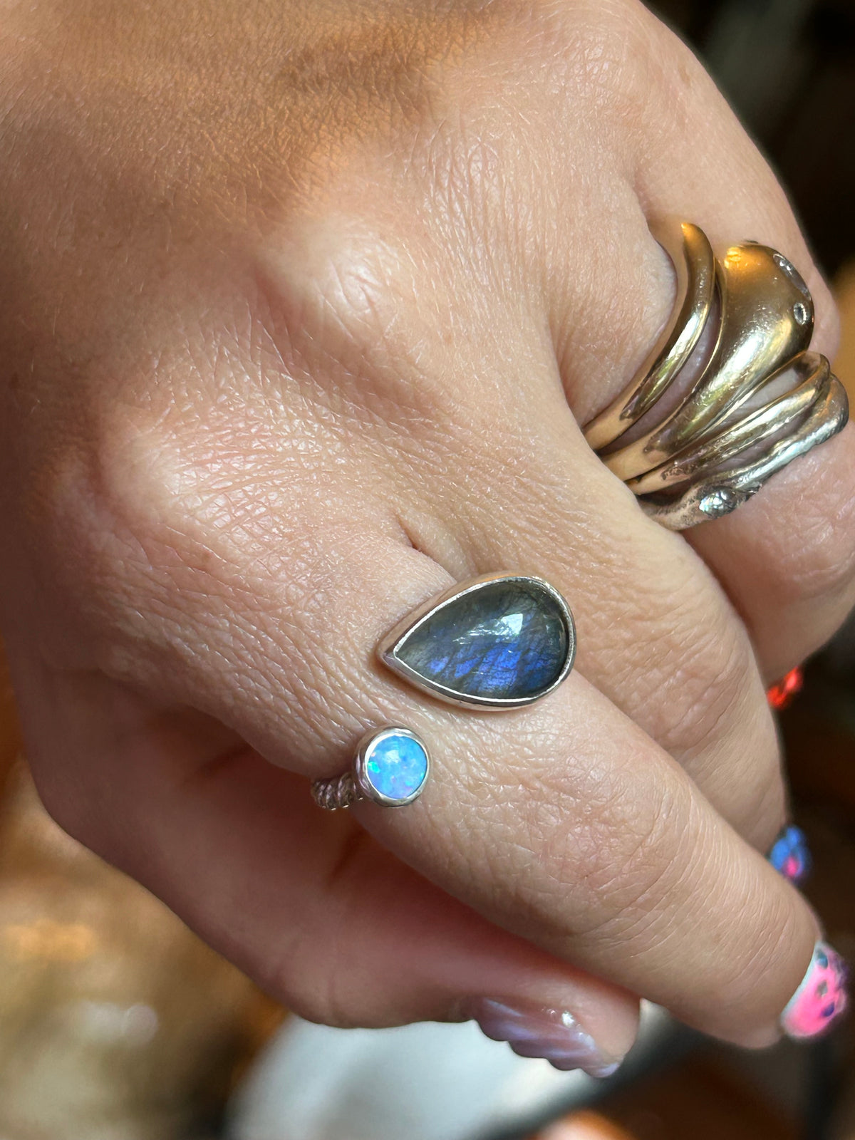 Labradorite & lab opal ring Size 6.5