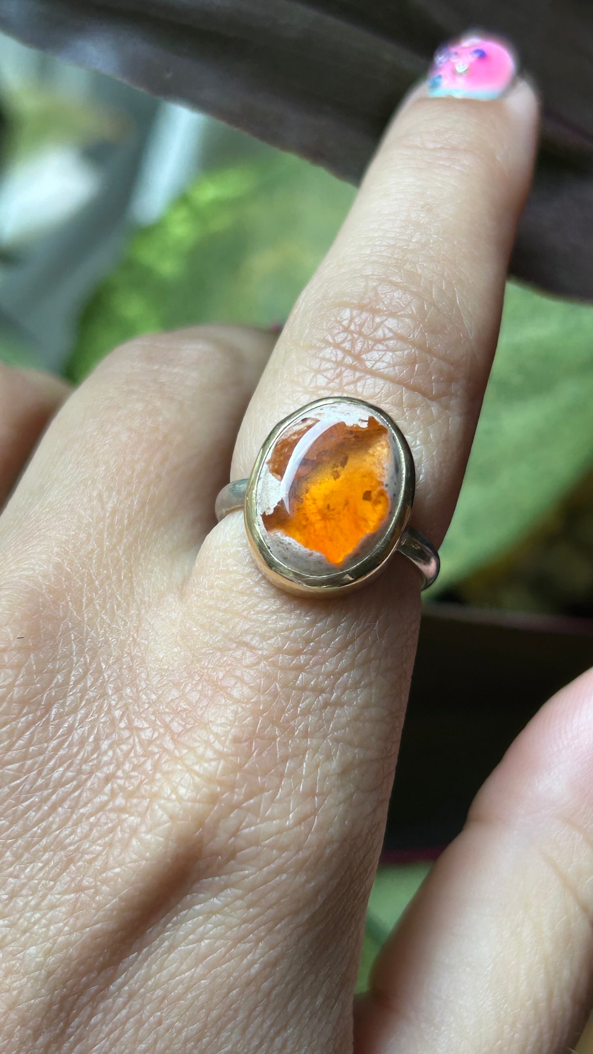 Mixed metal Fire Opal Ring Size 7.5