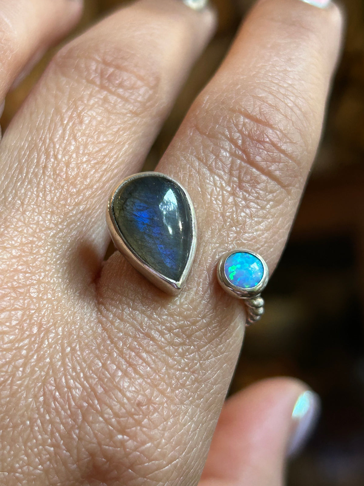 Labradorite & lab opal ring Size 6.5