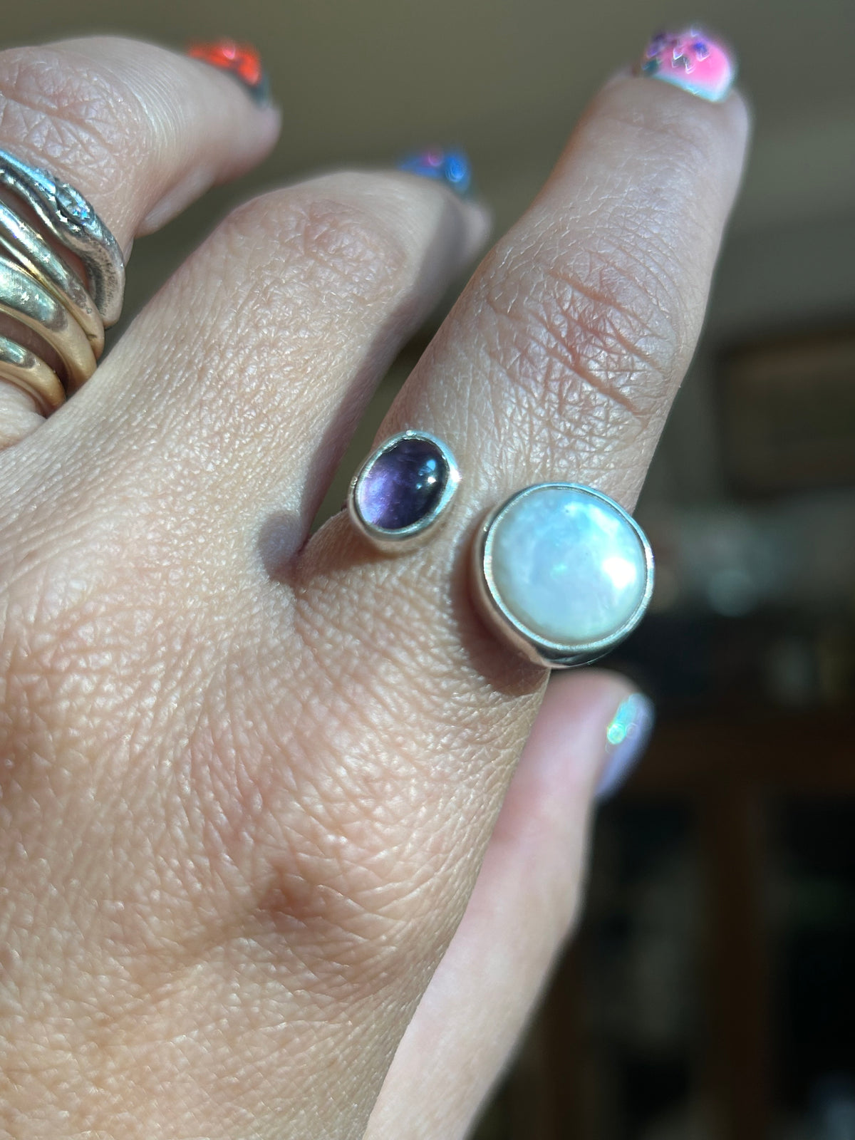 Freshwater Pearl & Amethyst Ring Size 7