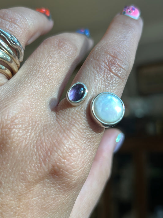 Freshwater Pearl & Amethyst Ring Size 7