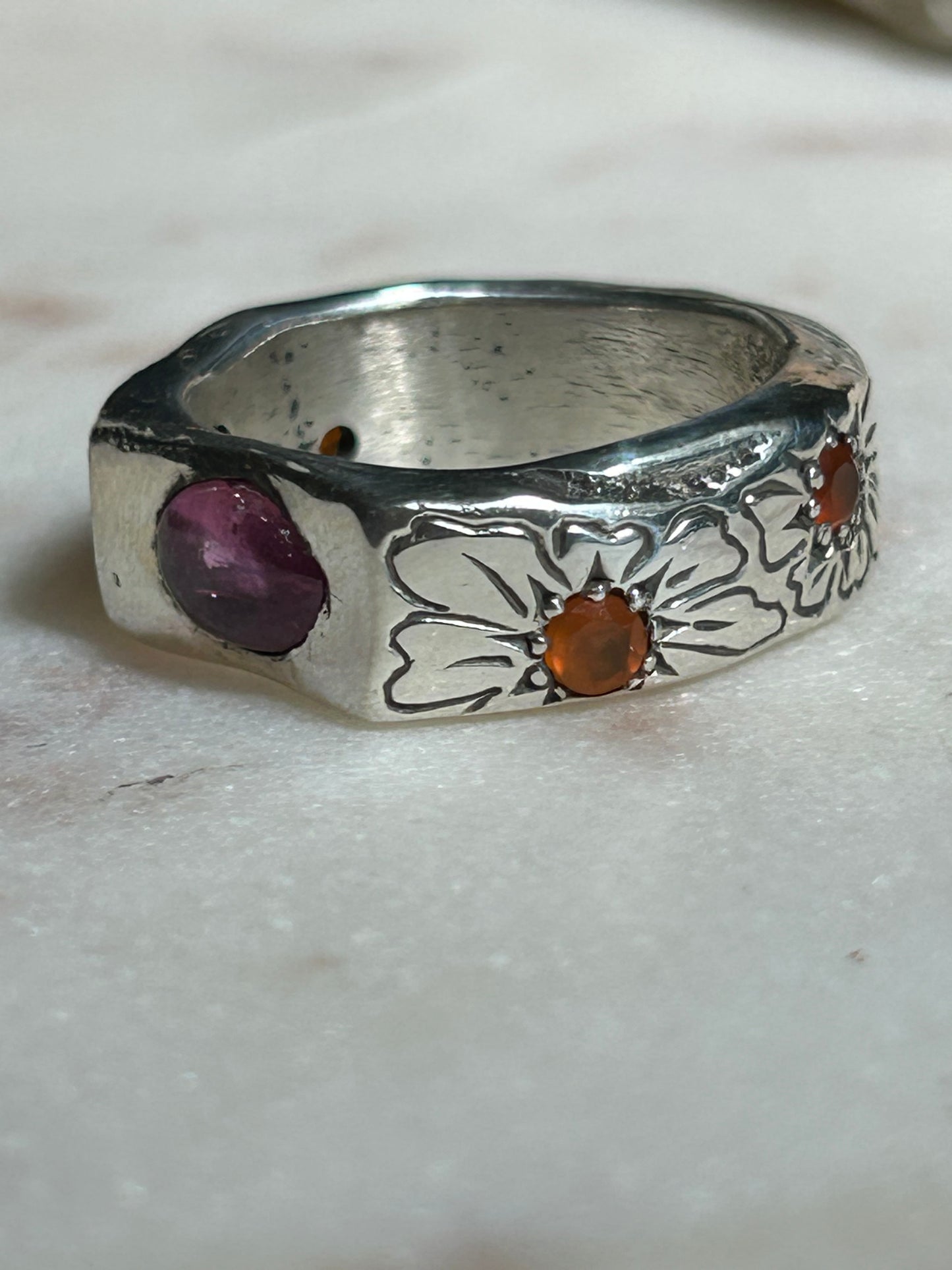 Blazar x HGJ Flower Power Pink Sapphire & Carnelian Ring