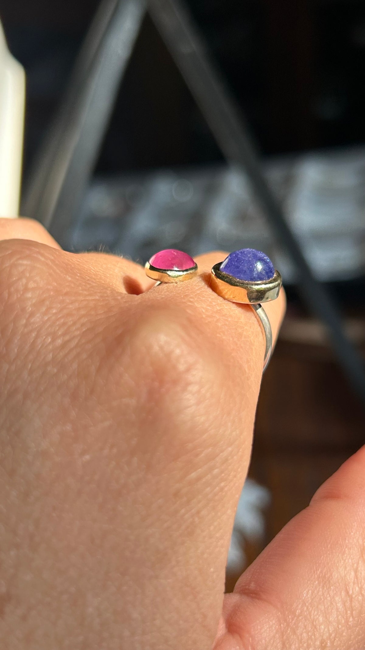 Mixed metal Tanzinite & Pink Sapphire Ring size 8