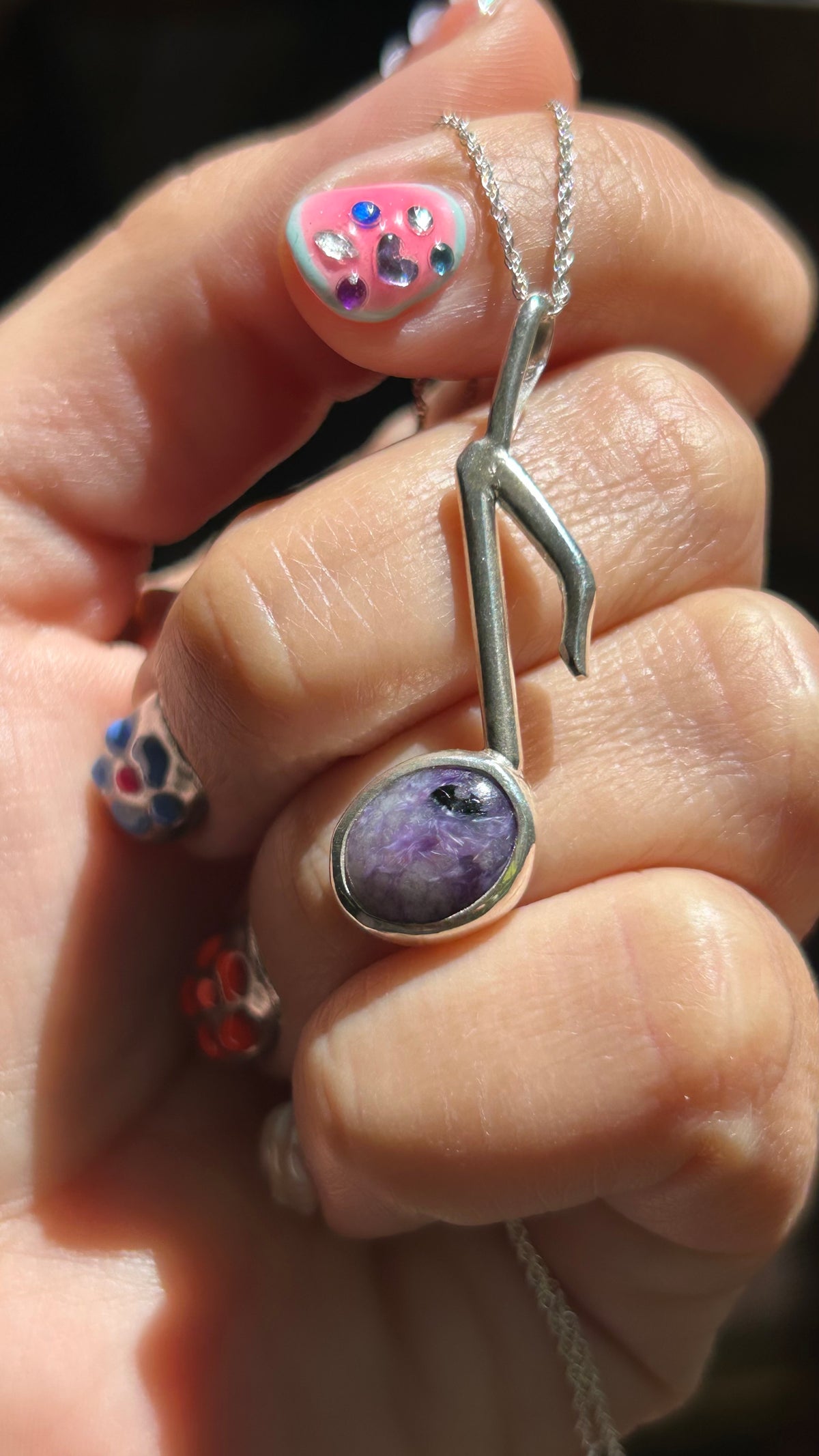 Charoite Sterling Music Note Necklace