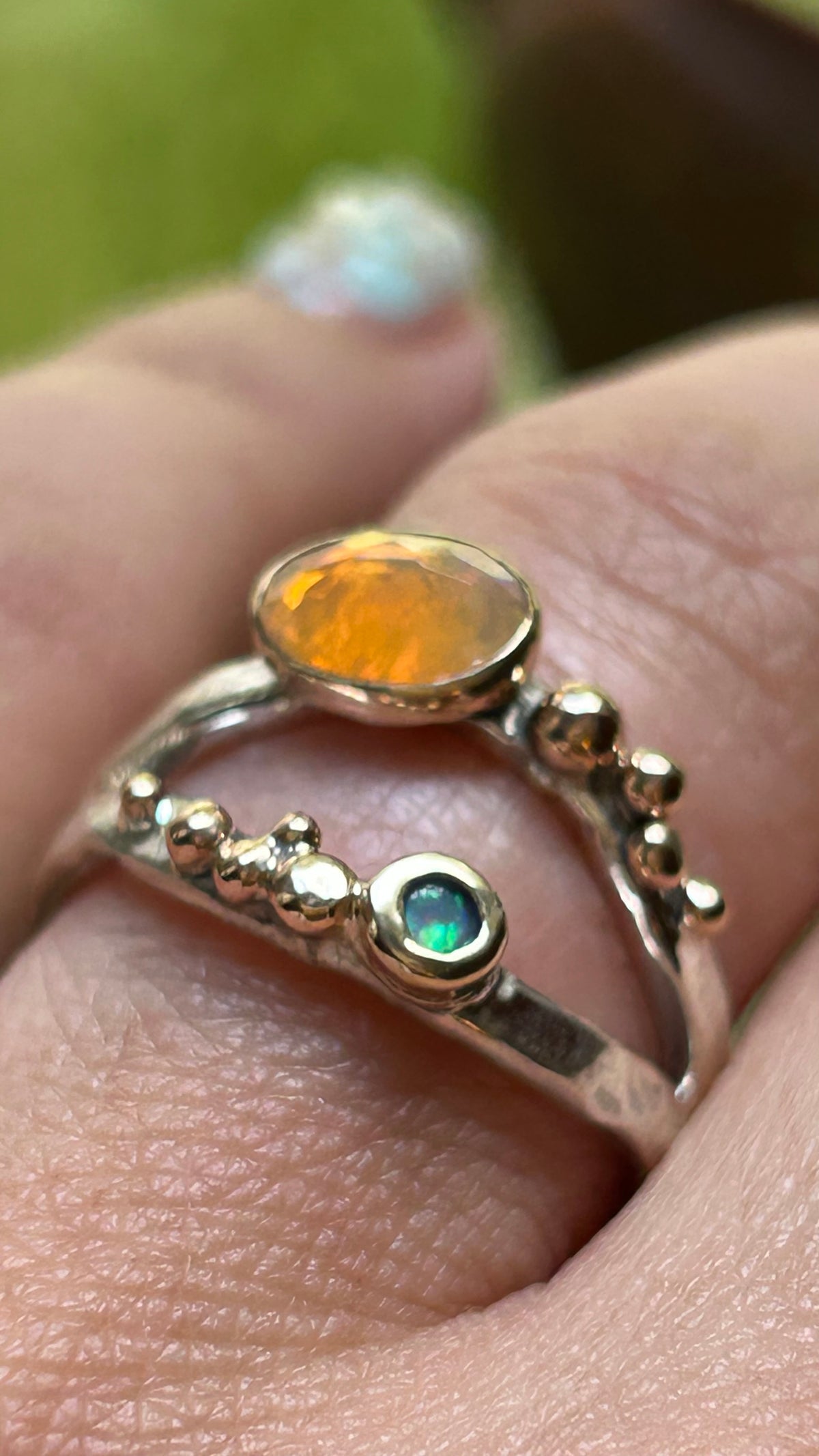 Wavy Baby Fire Opal & White Opal Size 7.5
