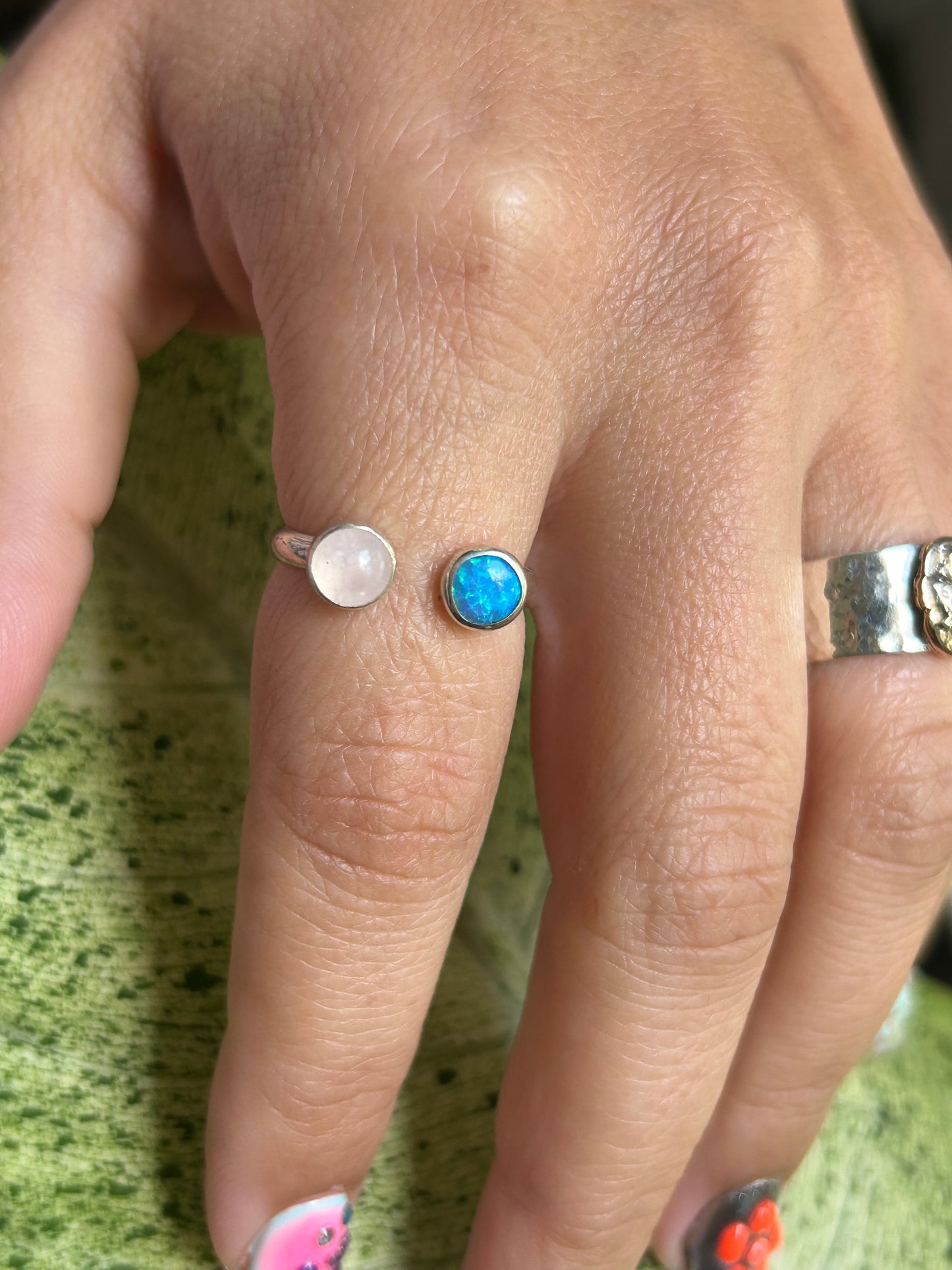 Rose Quartz & Blue Lab Opal Ring size 8