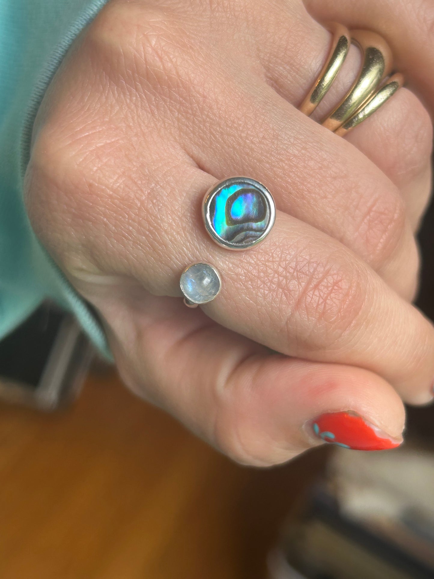 Abalone & Moonstone Adjustable Ring