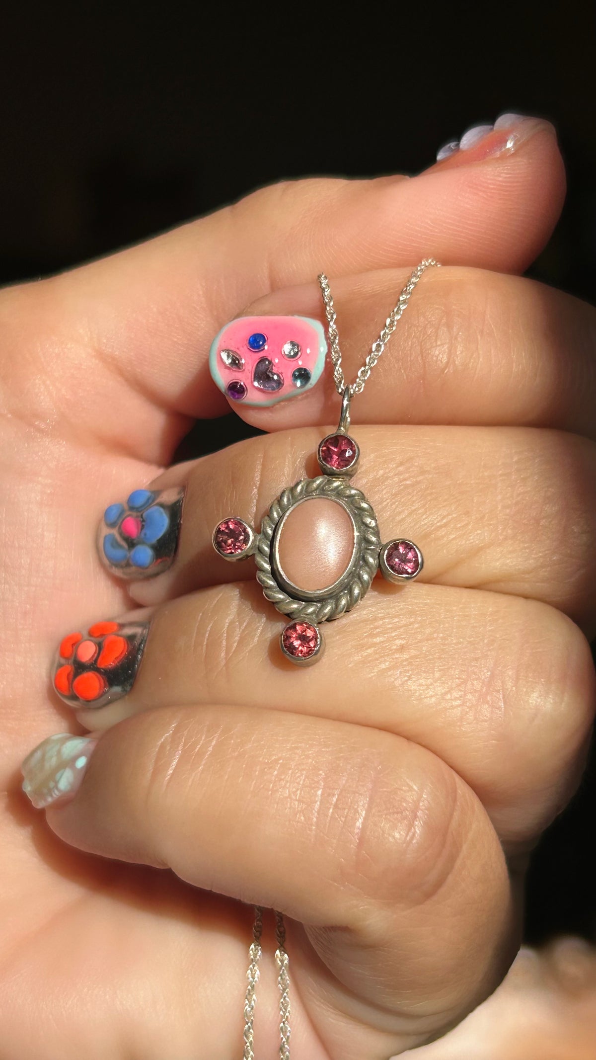Tourmaline and peach moonstone necklace
