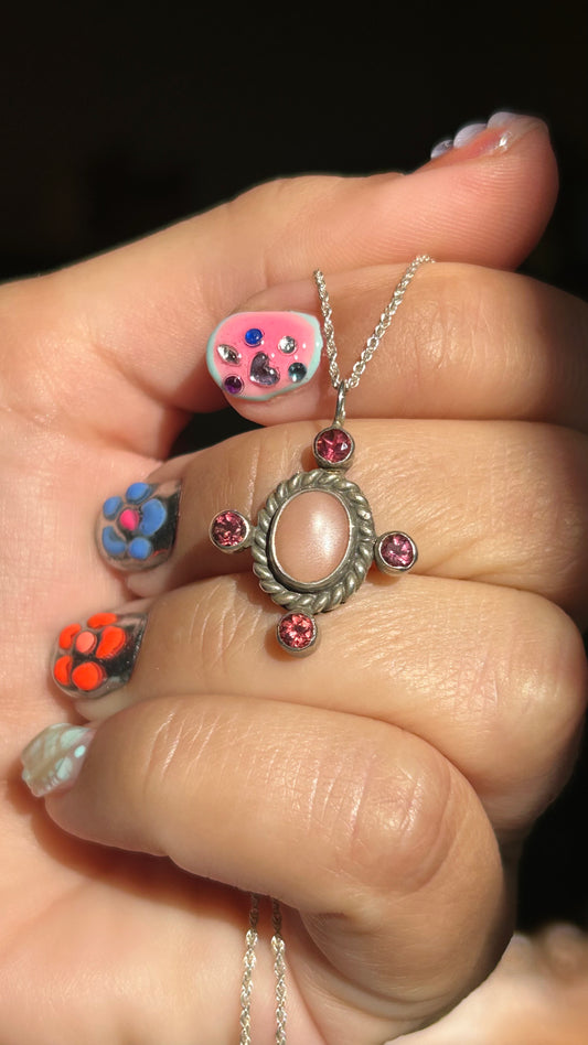 Tourmaline and peach moonstone necklace