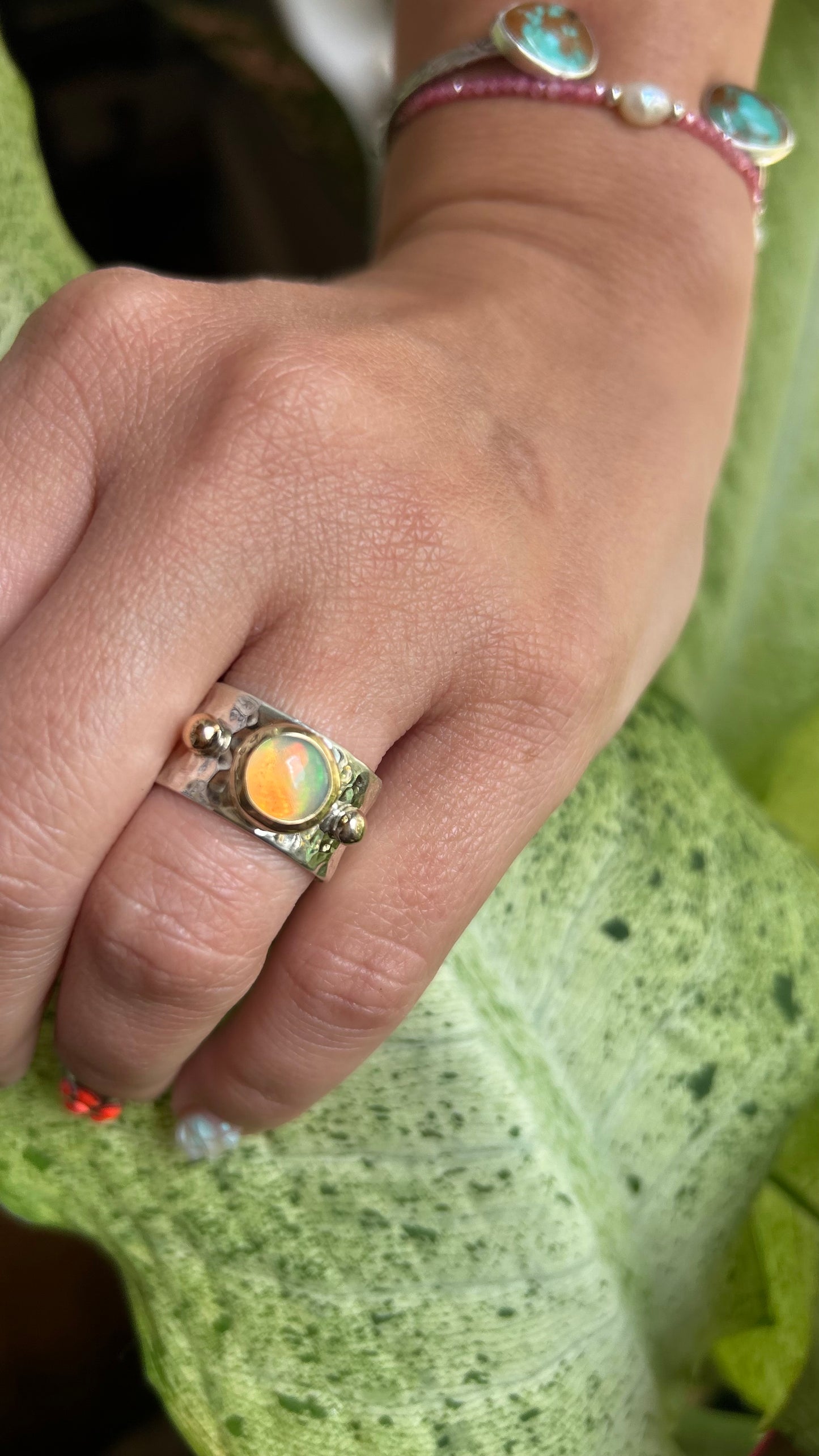 Wide Band with Ethiopian Opal and 14k details size 7