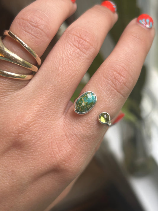 Sonoran Gold Turquoise & Peridot Adjustable Ring