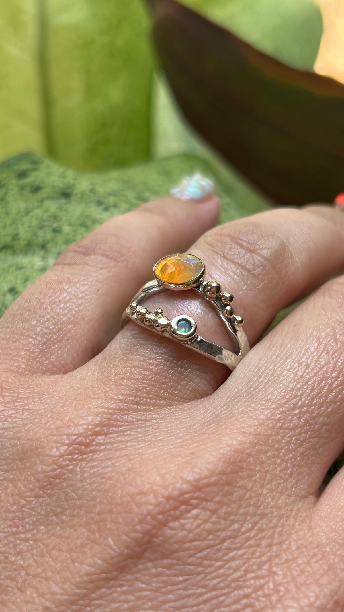 Wavy Baby Fire Opal & White Opal Size 7.5