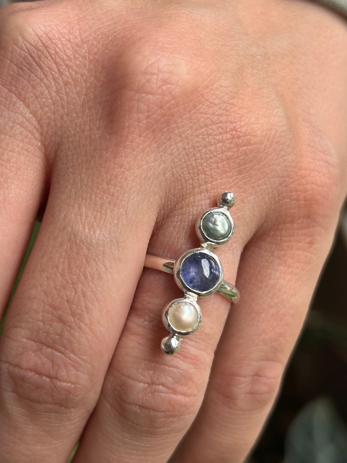 Tanzanite and freshwater pearl ring size 6.75