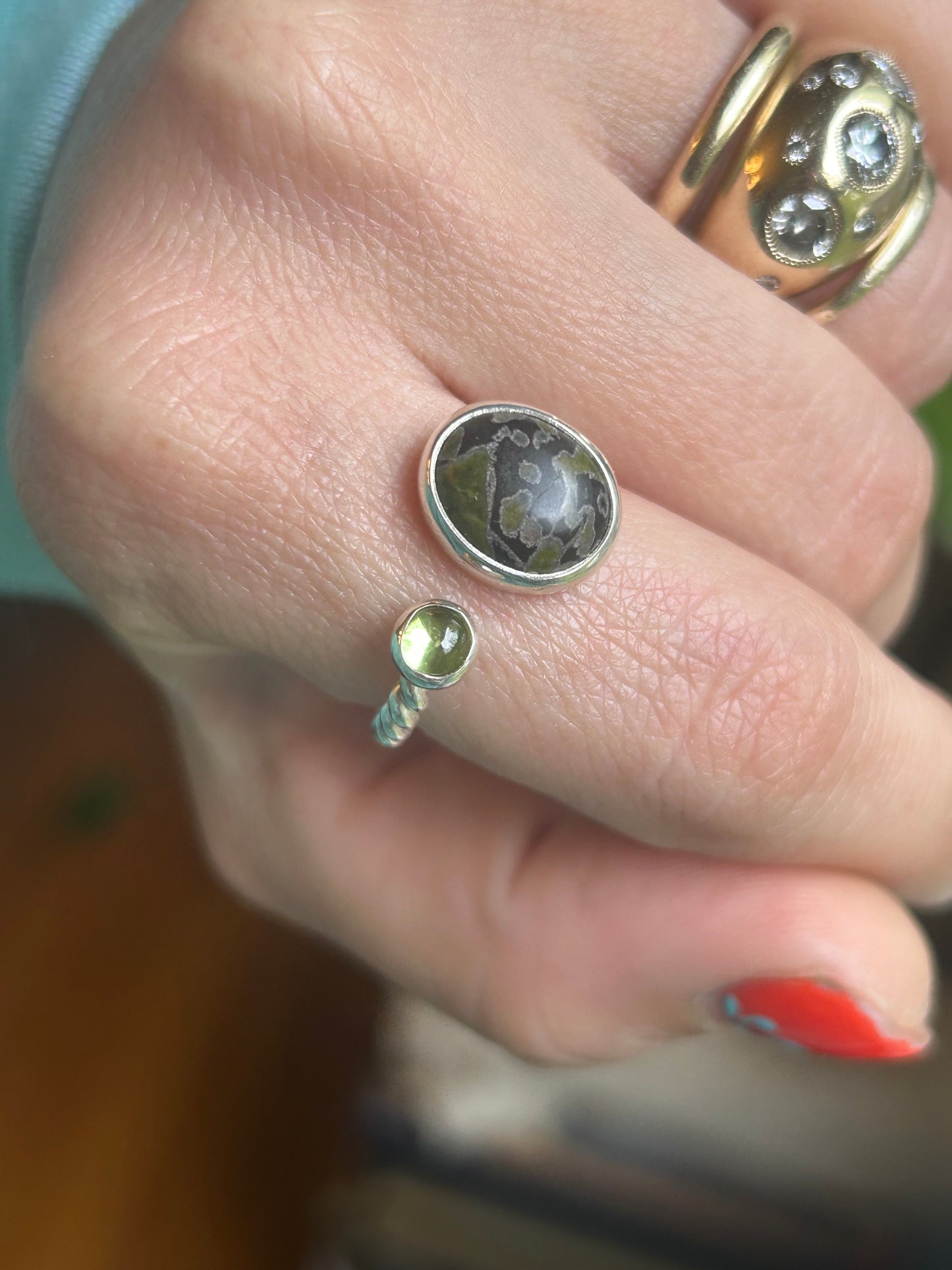 Lilypad Jasper & Peridot Adjustable Ring