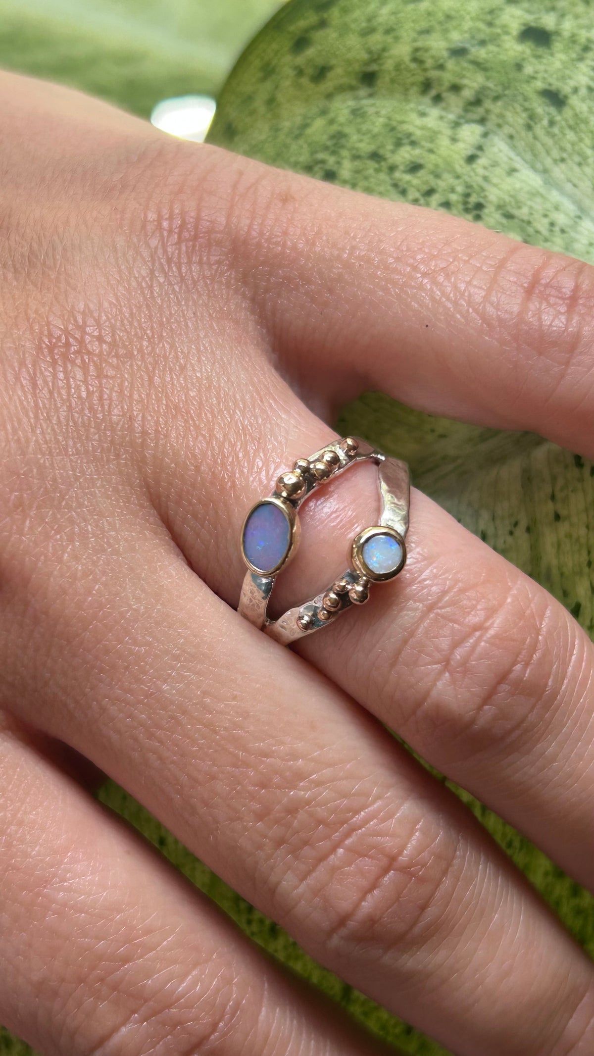 Wavy Baby Ring with 14k details & Australian Opal Size 6.5