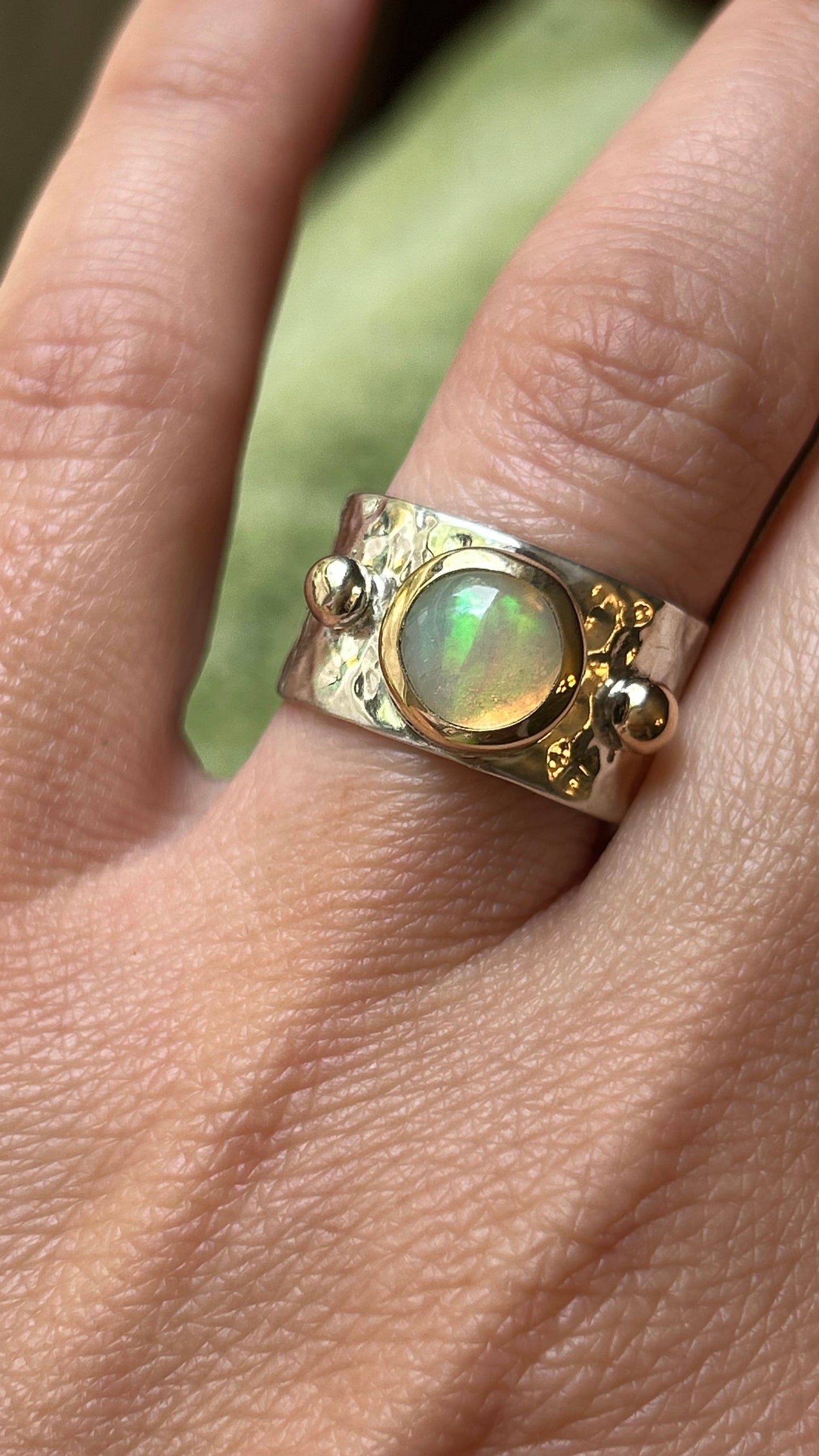 Wide Band with Ethiopian Opal and 14k details size 7