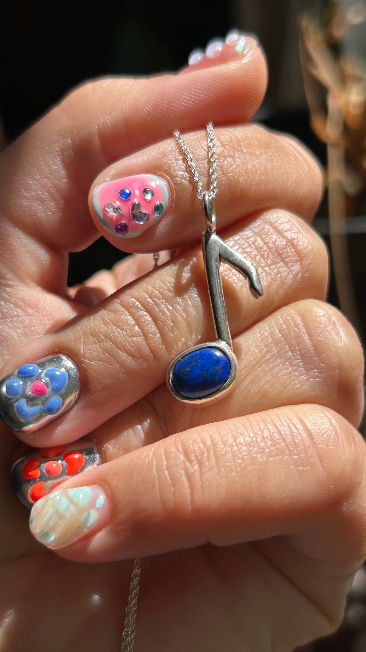 Lapis Lazuli sterling music note necklace